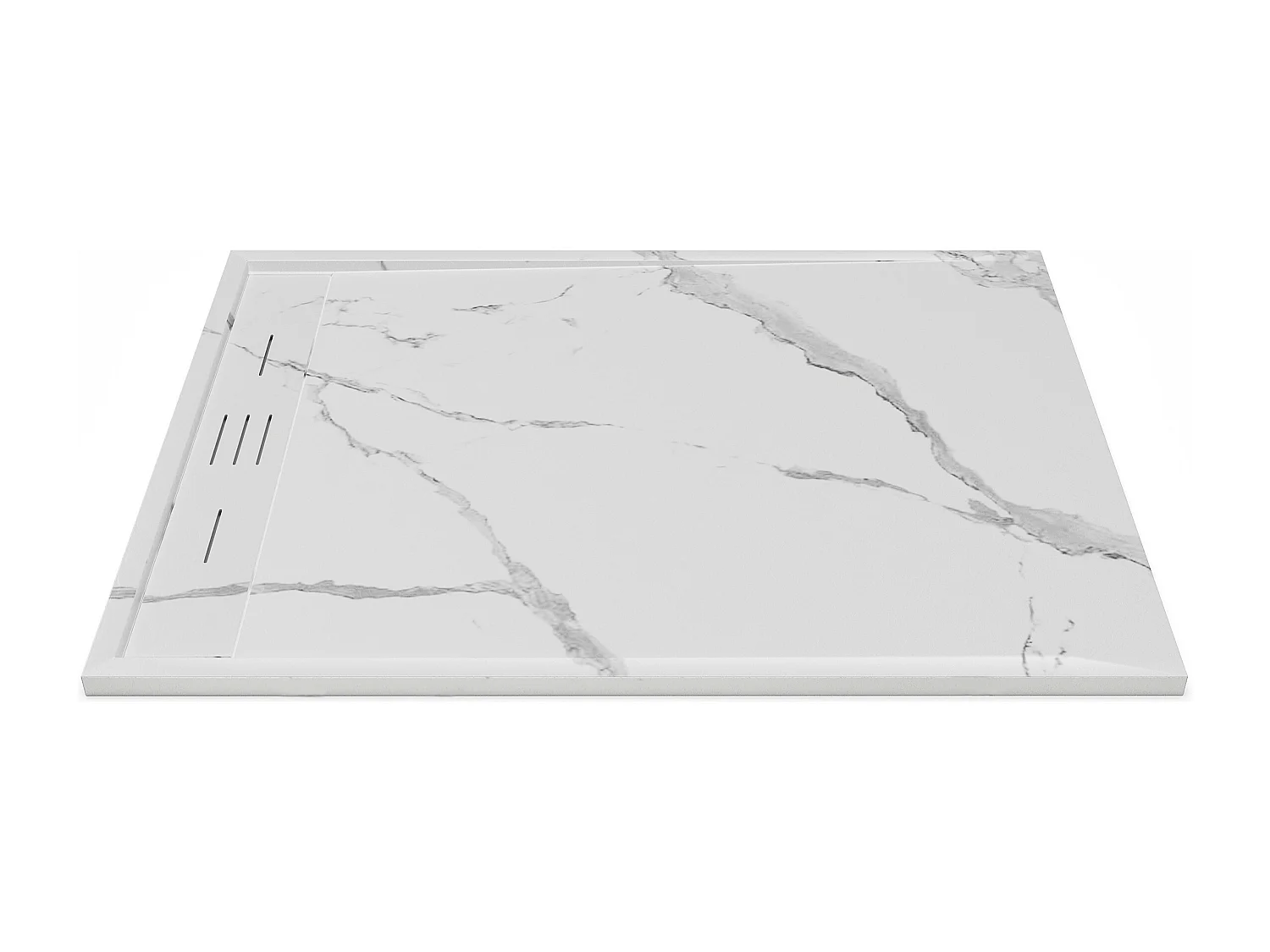 Plato de ducha extraplano de resina SMC, recortable para instalar sobre el suelo o encastrado - Blanco marmolado - 120 x 90 cm - LYROSA