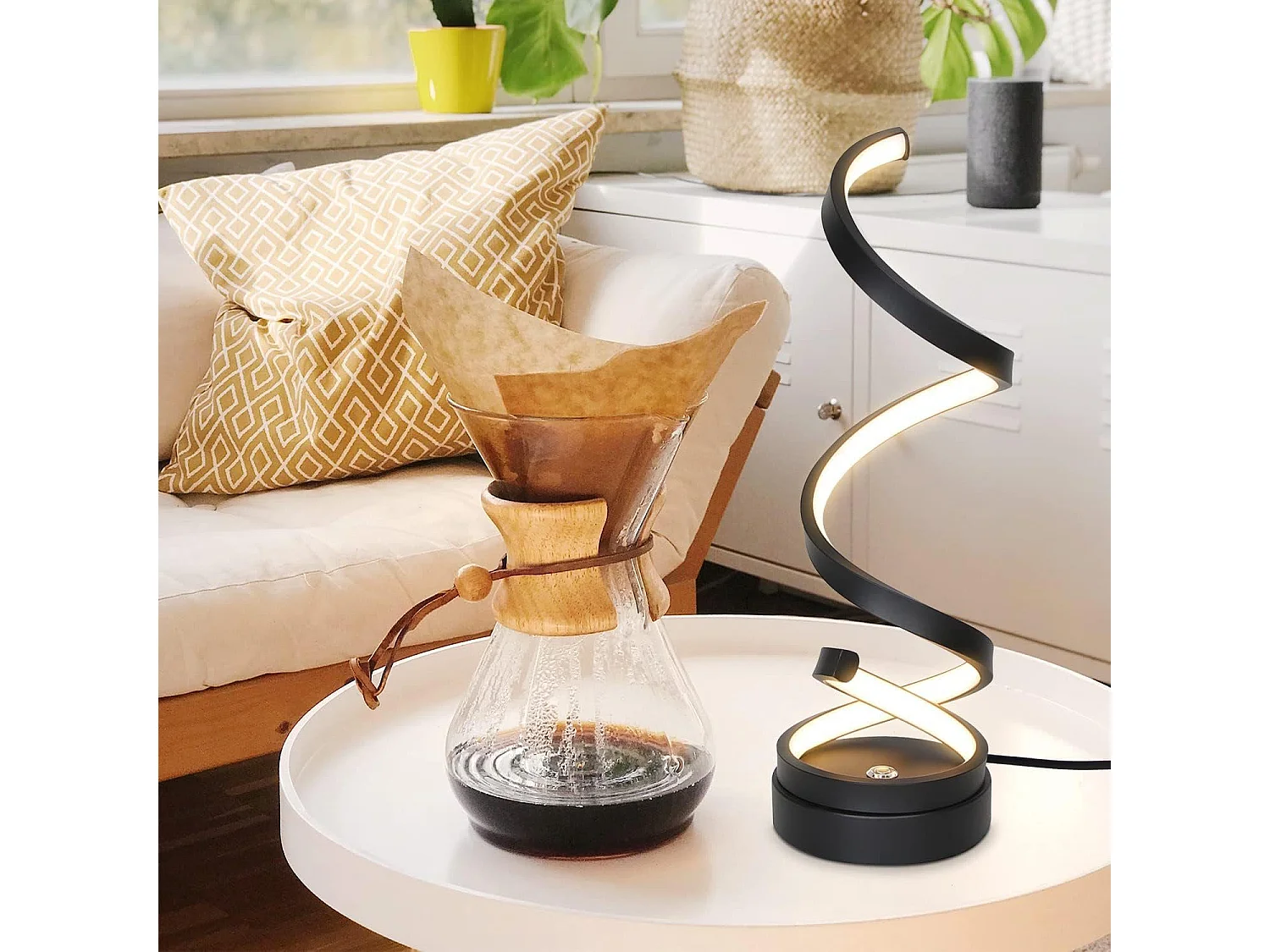 NETTLIFE lámpara de mesa LED regulable táctil para mesilla de noche, moderna de 12W con un diseño negro de 1,6 metros.