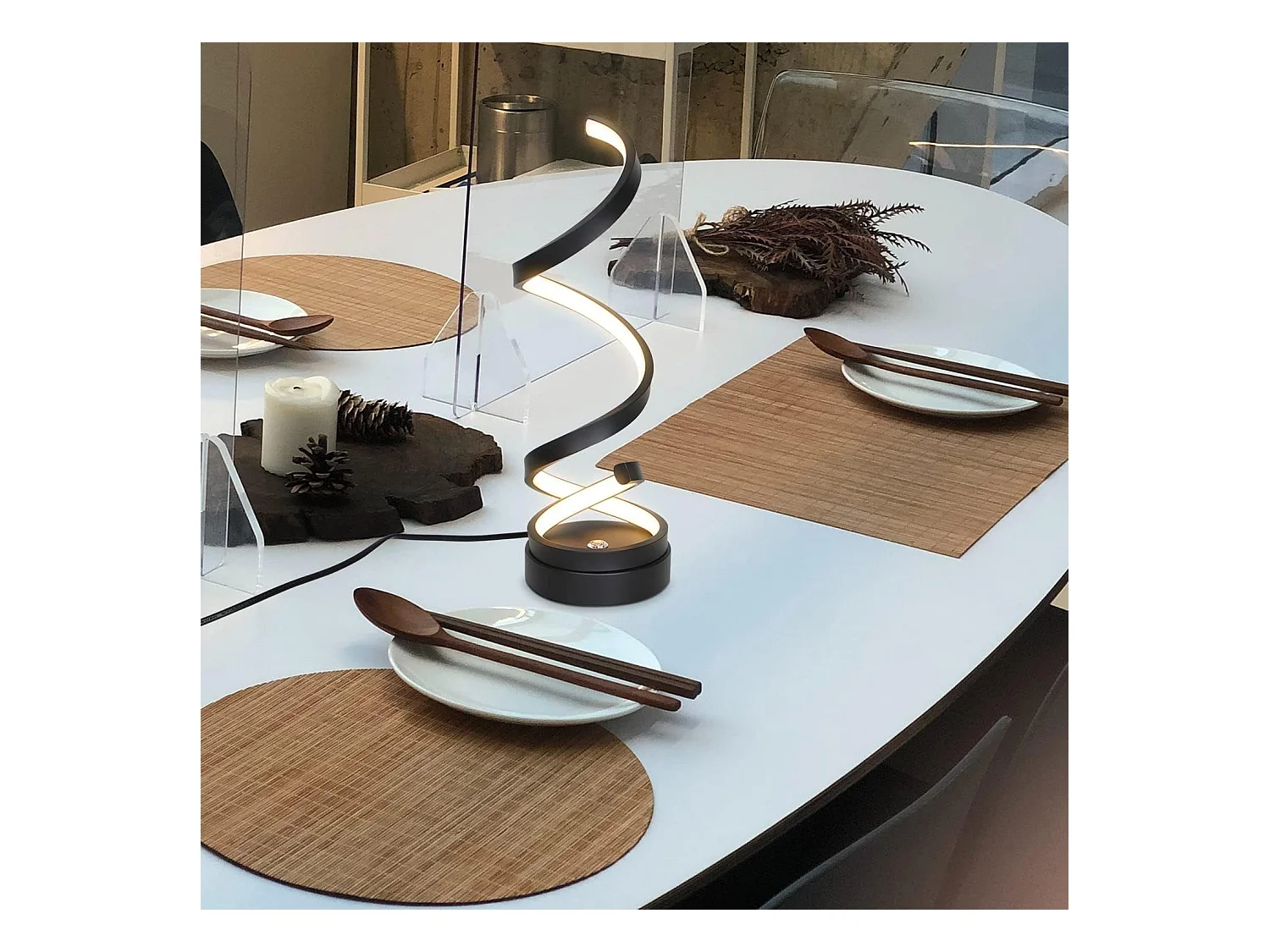 NETTLIFE lámpara de mesa LED regulable táctil para mesilla de noche, moderna de 12W con un diseño negro de 1,6 metros.