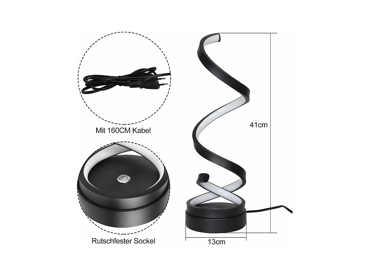 NETTLIFE lampe de chevet tactile lampe de table LED dimmable 12W moderne avec 1,6M design noir