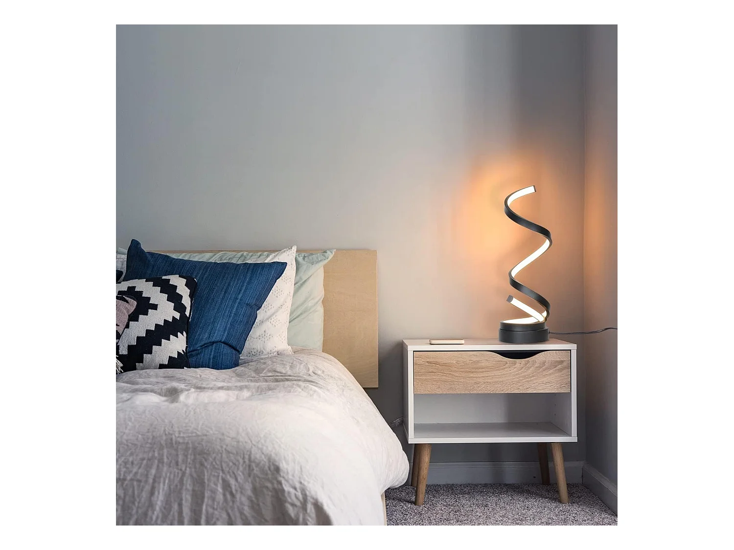 NETTLIFE lampe de chevet tactile lampe de table LED dimmable 12W moderne avec 1,6M design noir