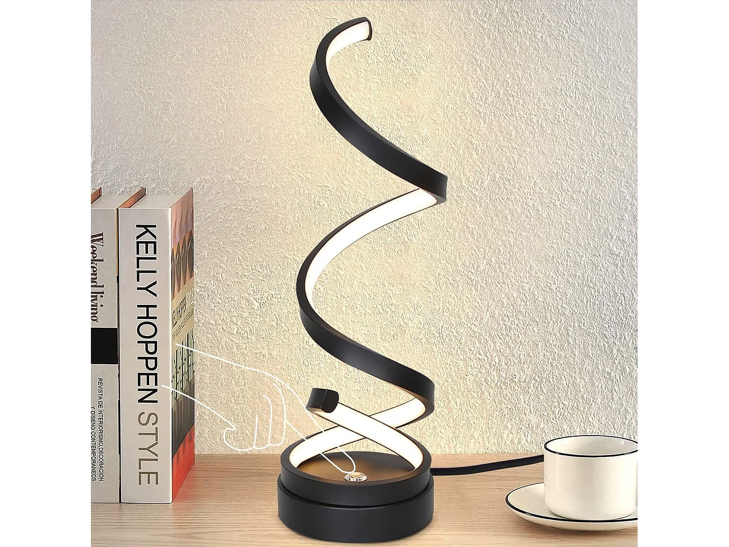 NETTLIFE lampe de chevet tactile lampe de table LED dimmable 12W moderne avec 1,6M design noir
