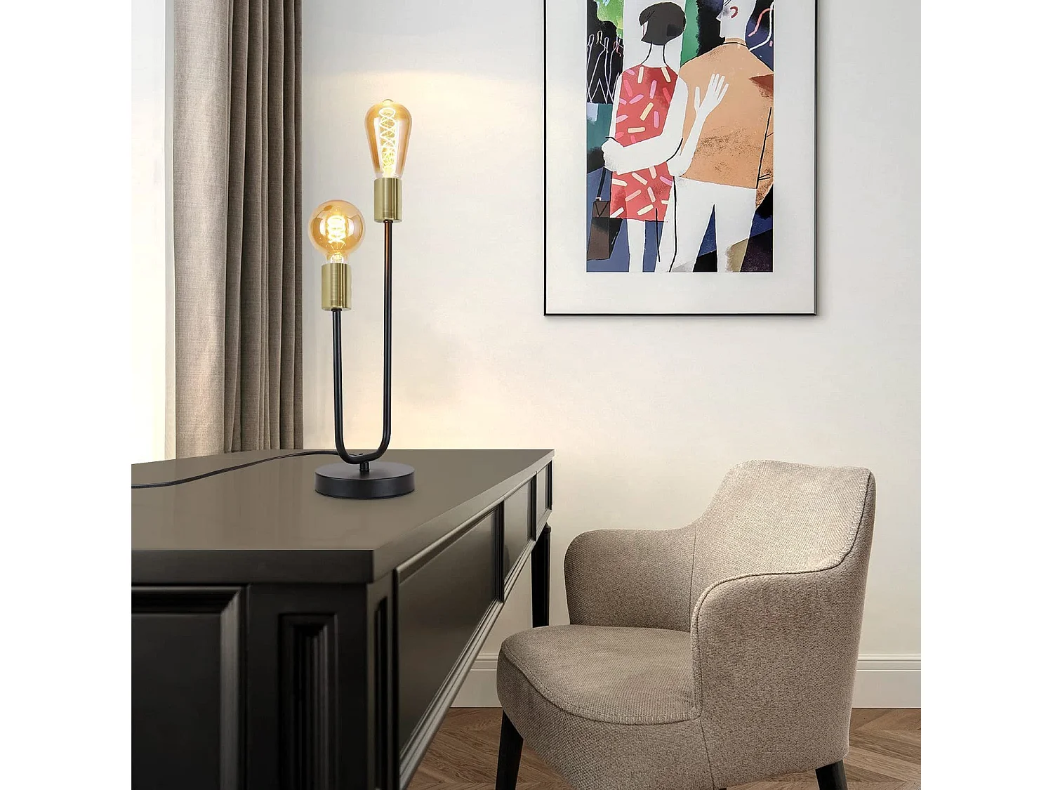 NETTLIFE Lampa stołowa Vintage czarna lampka nocna salon czarne złoto E27 przemysłowa metalowa lampka nocna z kablem