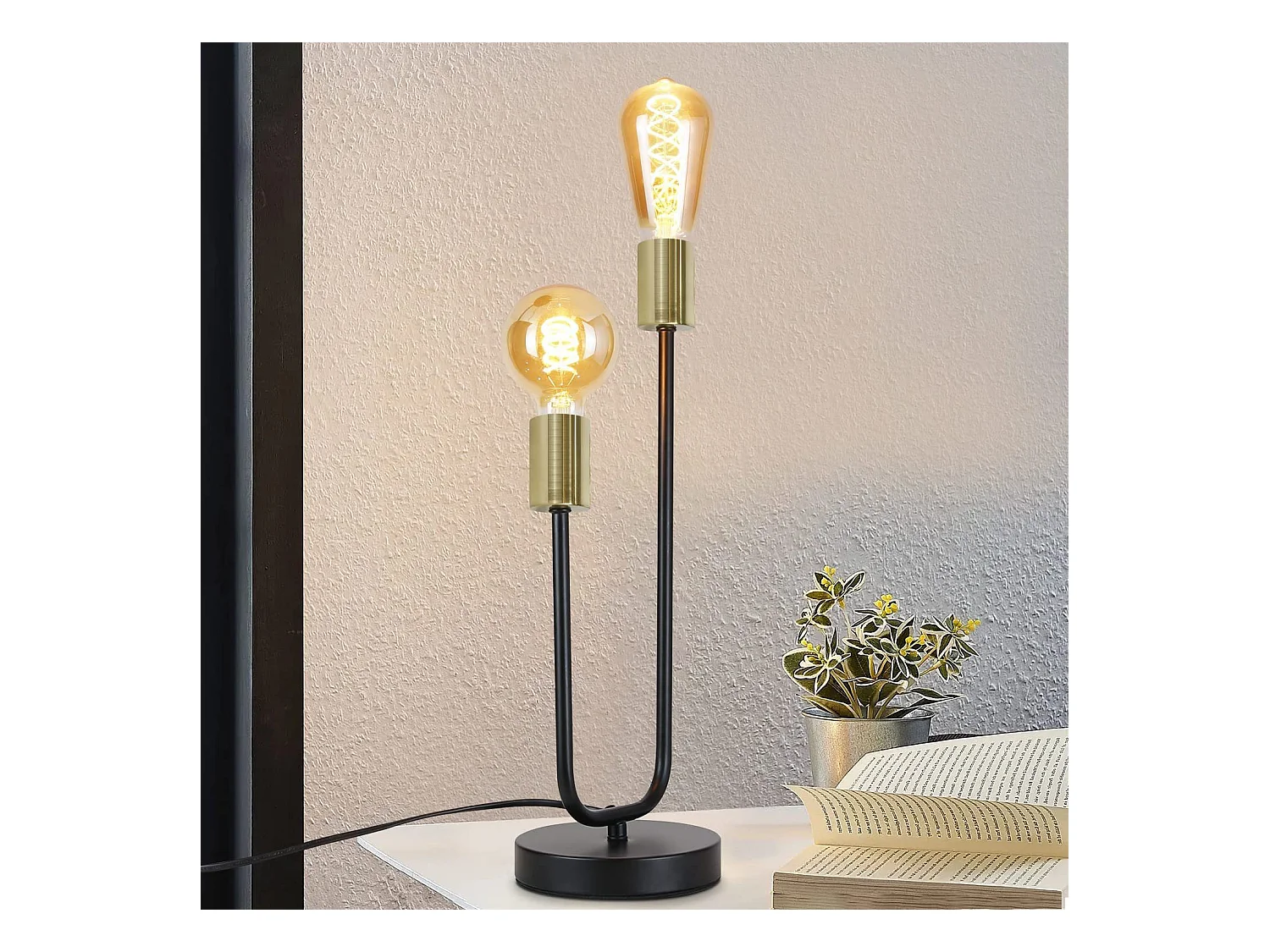NETTLIFE Lampe de Table Lampe de Chevet Vintage Noir Salon Noir Or E27 Veilleuse Industrielle en Métal avec Câble