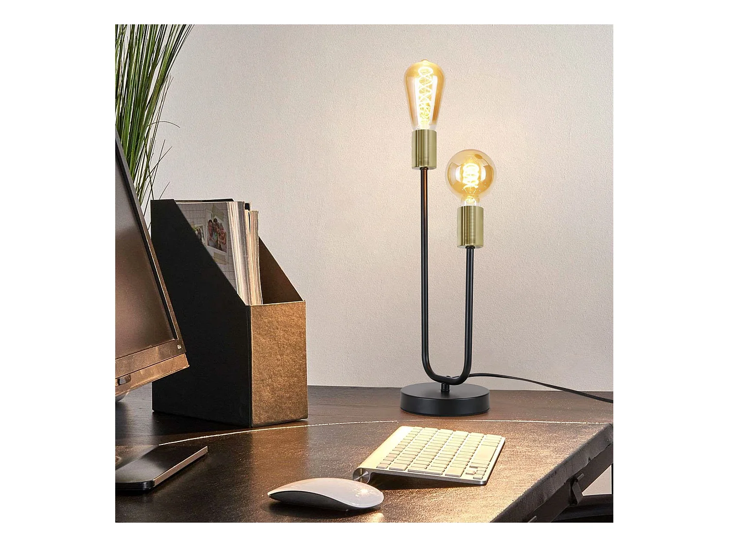 NETTLIFE Lampe de Table Lampe de Chevet Vintage Noir Salon Noir Or E27 Veilleuse Industrielle en Métal avec Câble