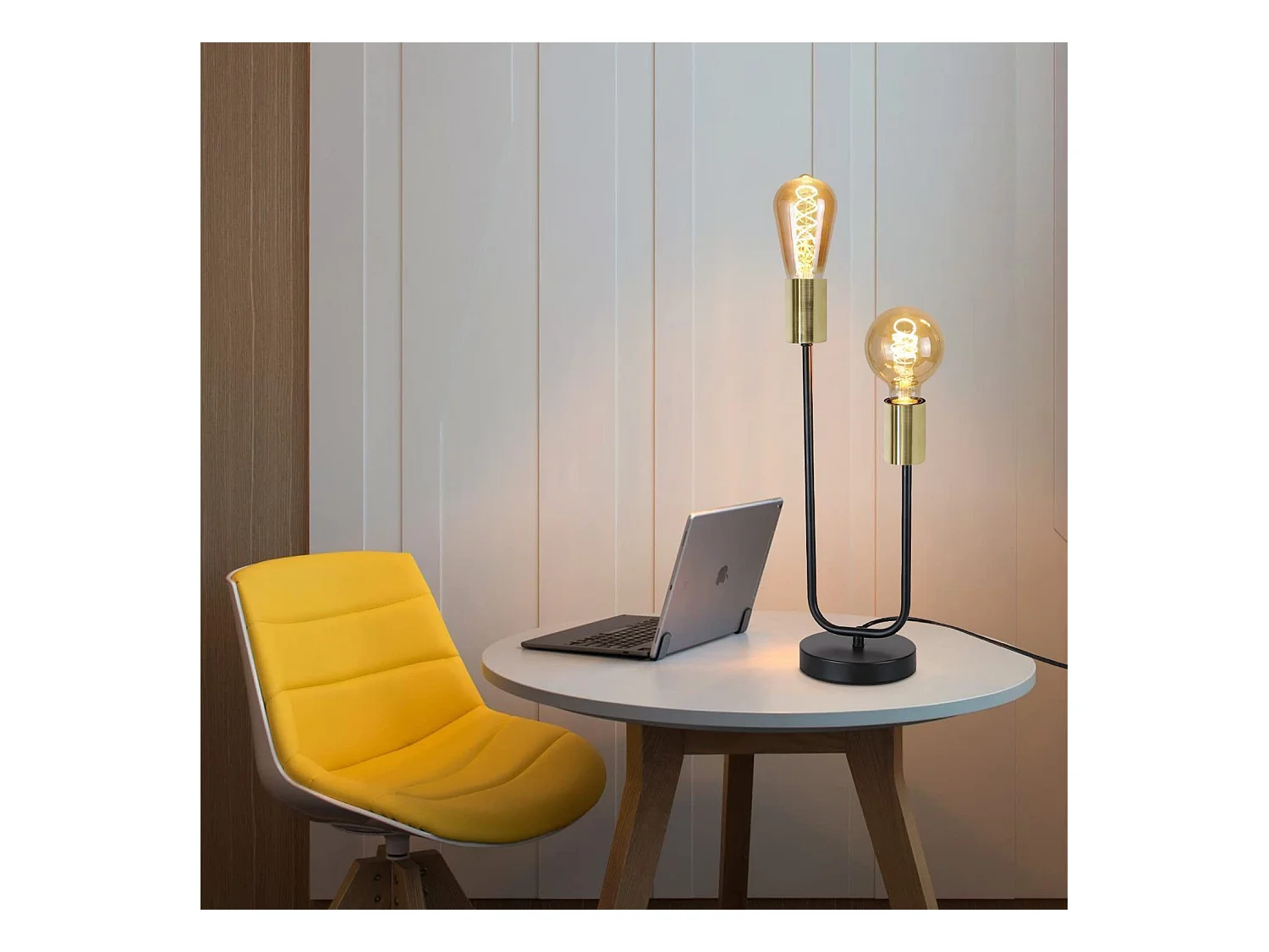 NETTLIFE Lampe de Table Lampe de Chevet Vintage Noir Salon Noir Or E27 Veilleuse Industrielle en Métal avec Câble