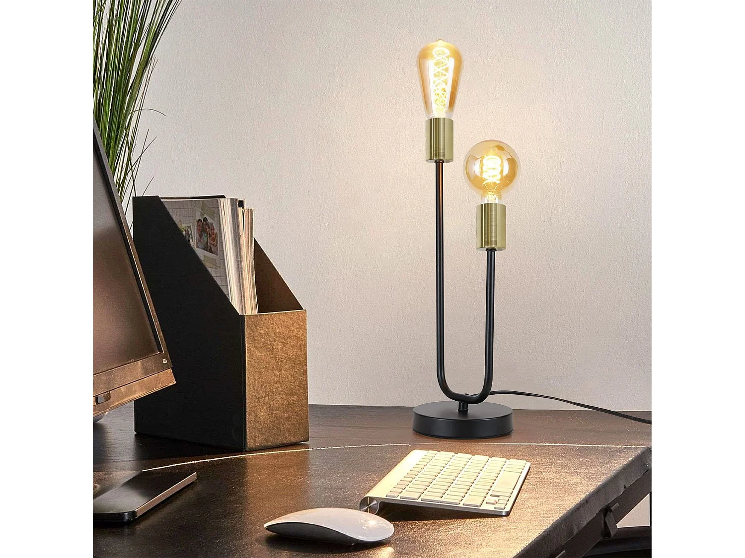 NETTLIFE Tafellamp Nachtlamp Vintage Zwart Zwart - Goud Salon E27 Industriële Nachtlamp van Metaal met Kabel