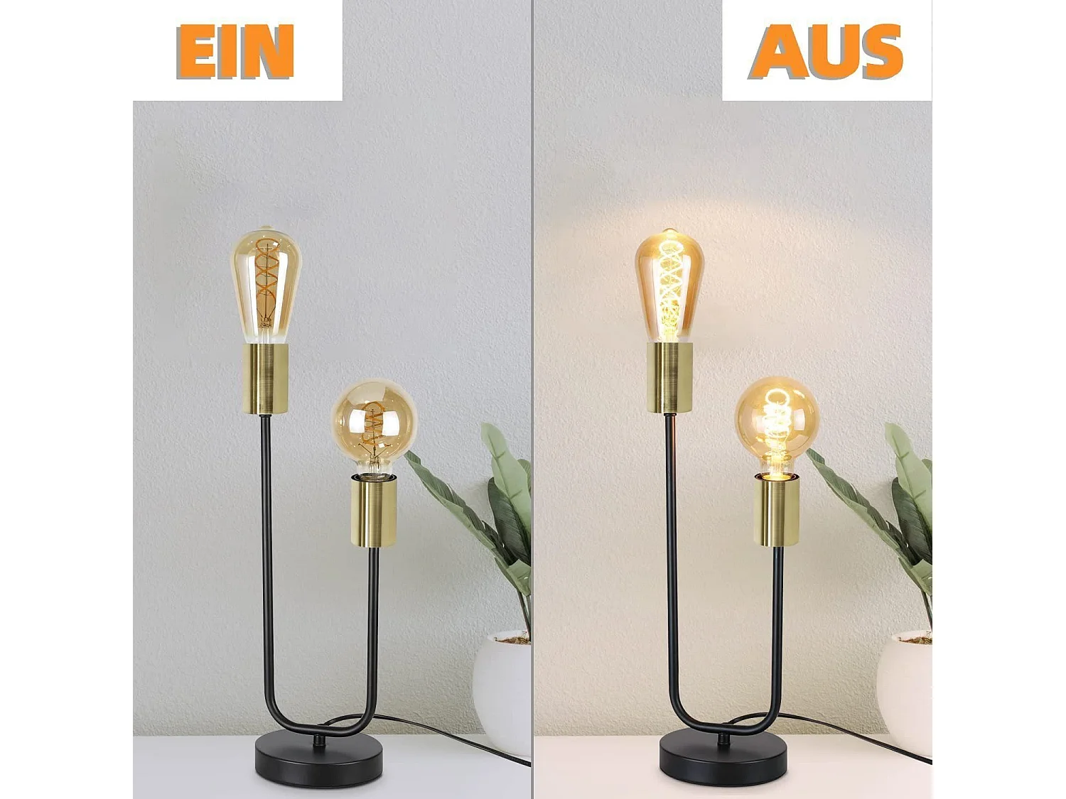 NETTLIFE Tafellamp Nachtlamp Vintage Zwart Zwart - Goud Salon E27 Industriële Nachtlamp van Metaal met Kabel