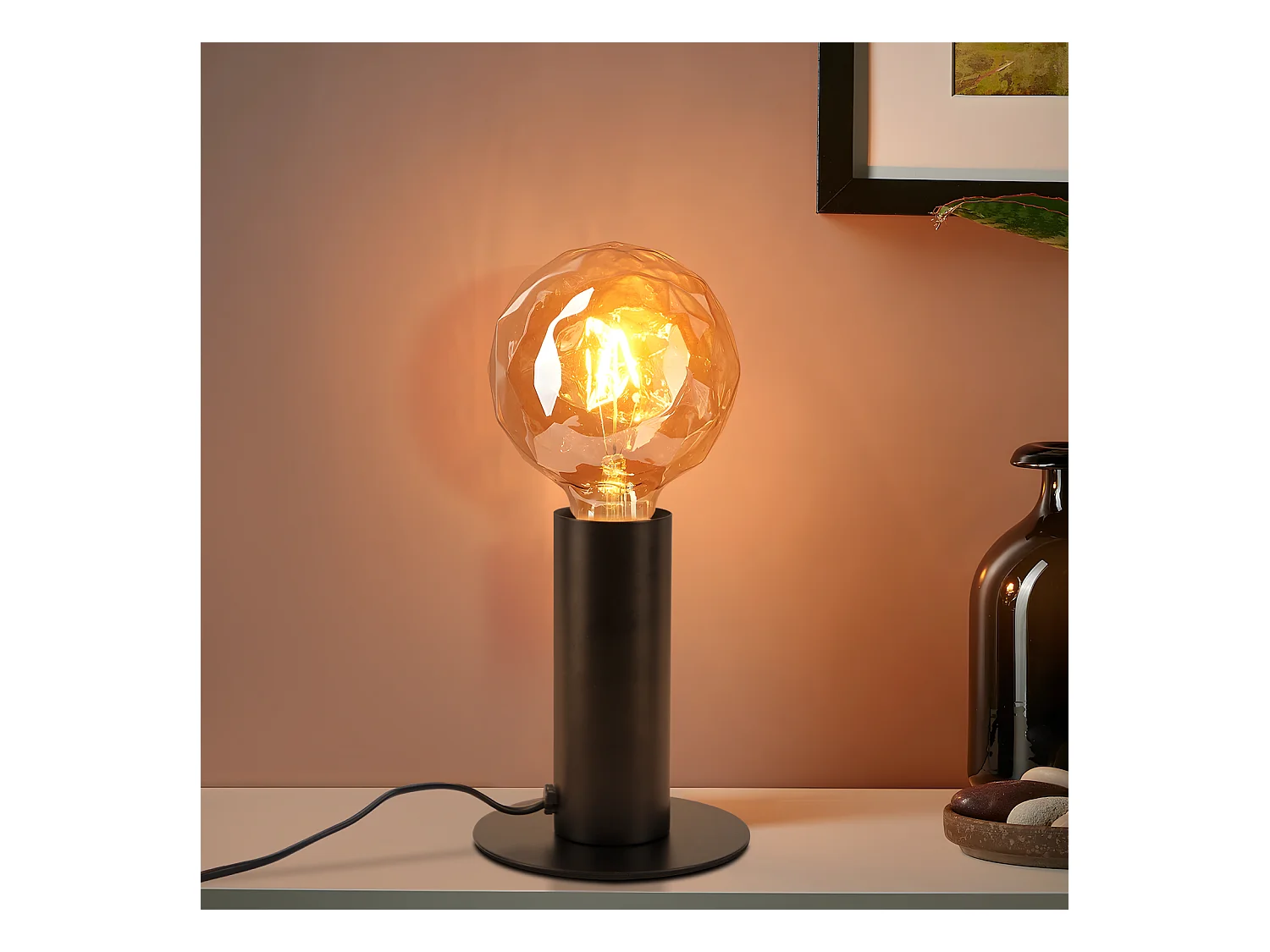 NETTLIFE lampe de chevet lampe de table vintage E27 noir MAX.40W rétro industriel