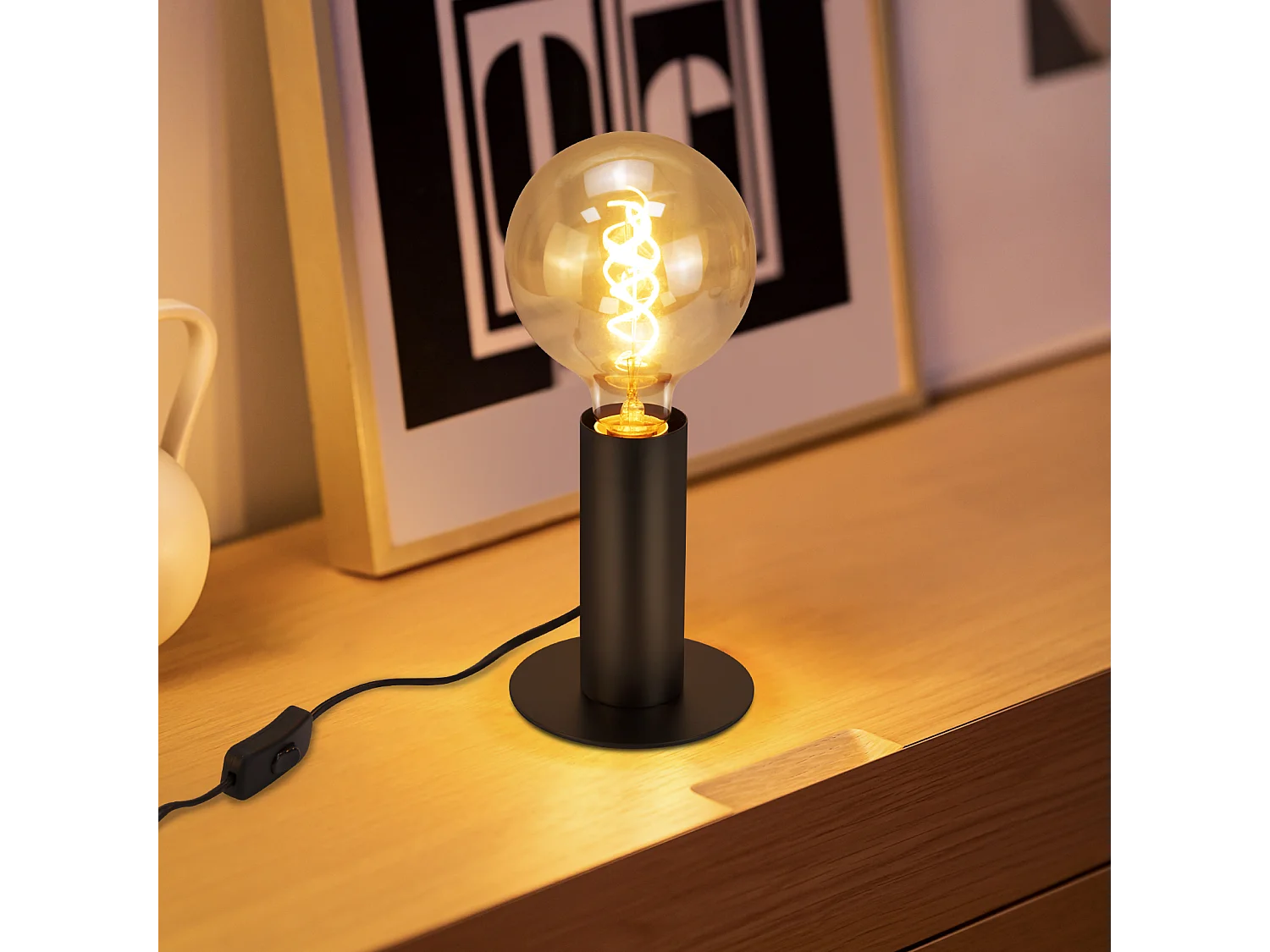 NETTLIFE lampe de chevet lampe de table vintage E27 noir MAX.40W rétro industriel