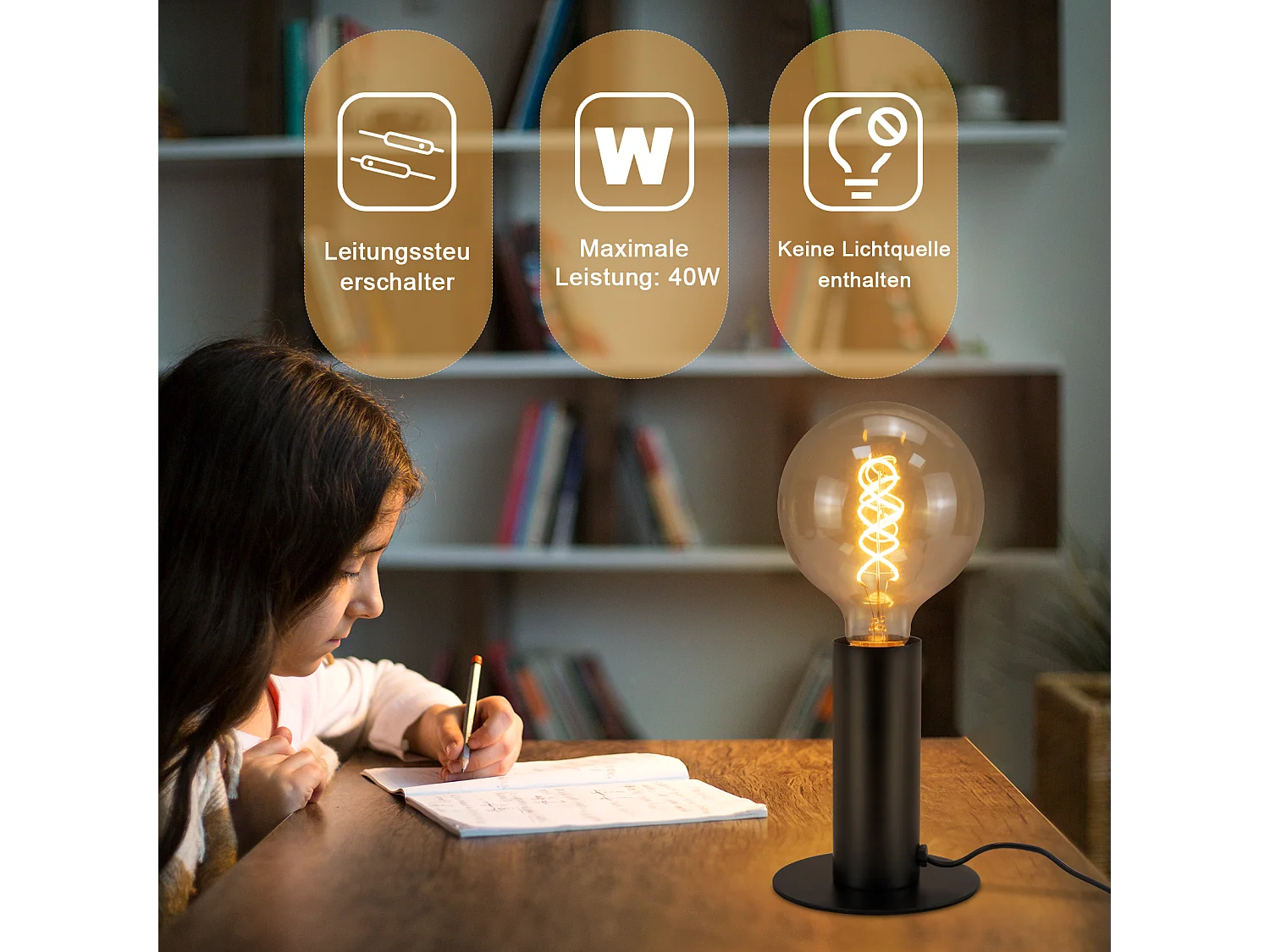 NETTLIFE lampka nocna vintage lampa stołowa E27 czarna MAX.40W retro industrialna