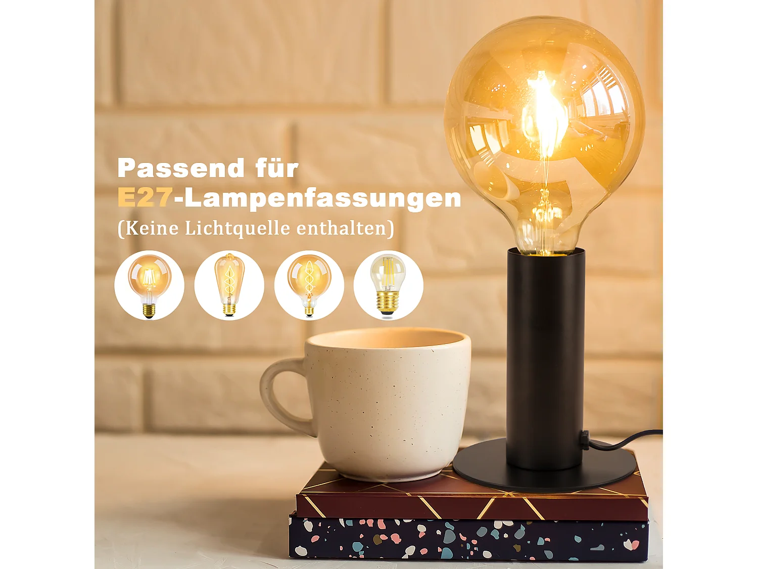 NETTLIFE lampe de chevet lampe de table vintage E27 noir MAX.40W rétro industriel