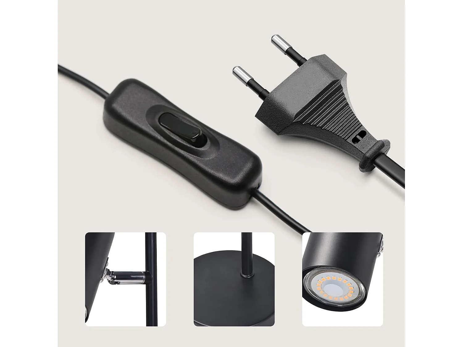 Nachttischlampe Schwarz Tischlampe Wohnzimmer Schwenkbar 350° Gu10 Metall Büro