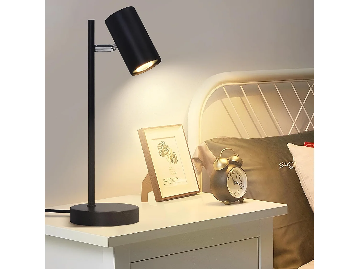 NETTLIFE lampe de chevet lampe de table noire salon pivotante 350° GU10 métal bureau