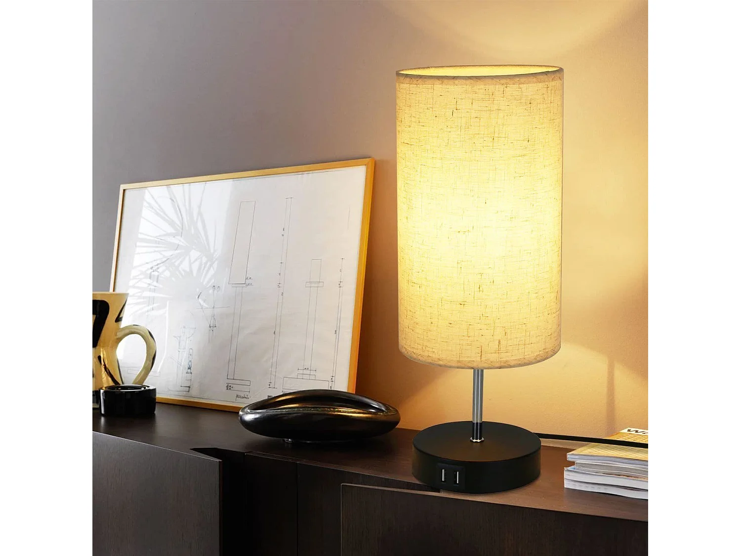 NETTLIFE Zestaw 2 lamp stołowych Lampka nocna USB Touch Czarna Vintage E27 Ściemnialna lampa stołowa z funkcją ładowania Nowoczesna