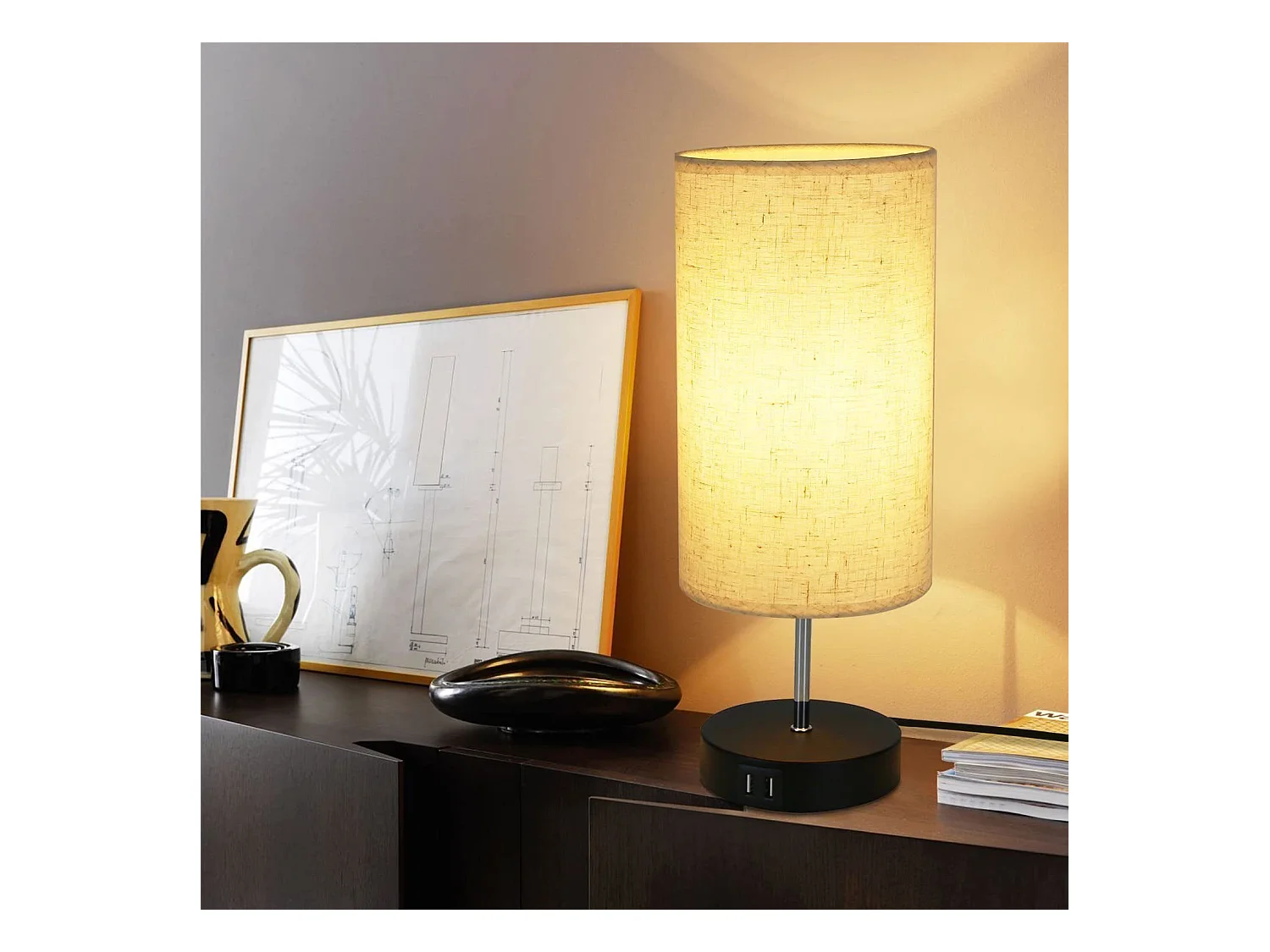 NETTLIFE Set mit 2 Tischlampen, Nachttischlampe mit USB, Schwarz, Vintage, Tischlampe mit veränderbarer Helligkeit, E27, mit moderner Ladefunktion