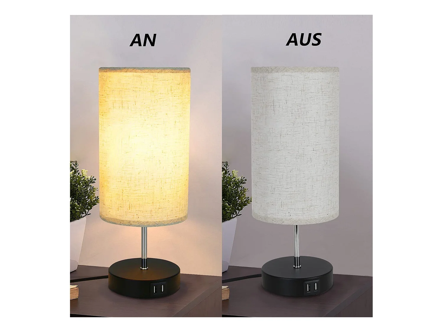 NETTLIFE Set mit 2 Tischlampen, Nachttischlampe mit USB, Schwarz, Vintage, Tischlampe mit veränderbarer Helligkeit, E27, mit moderner Ladefunktion