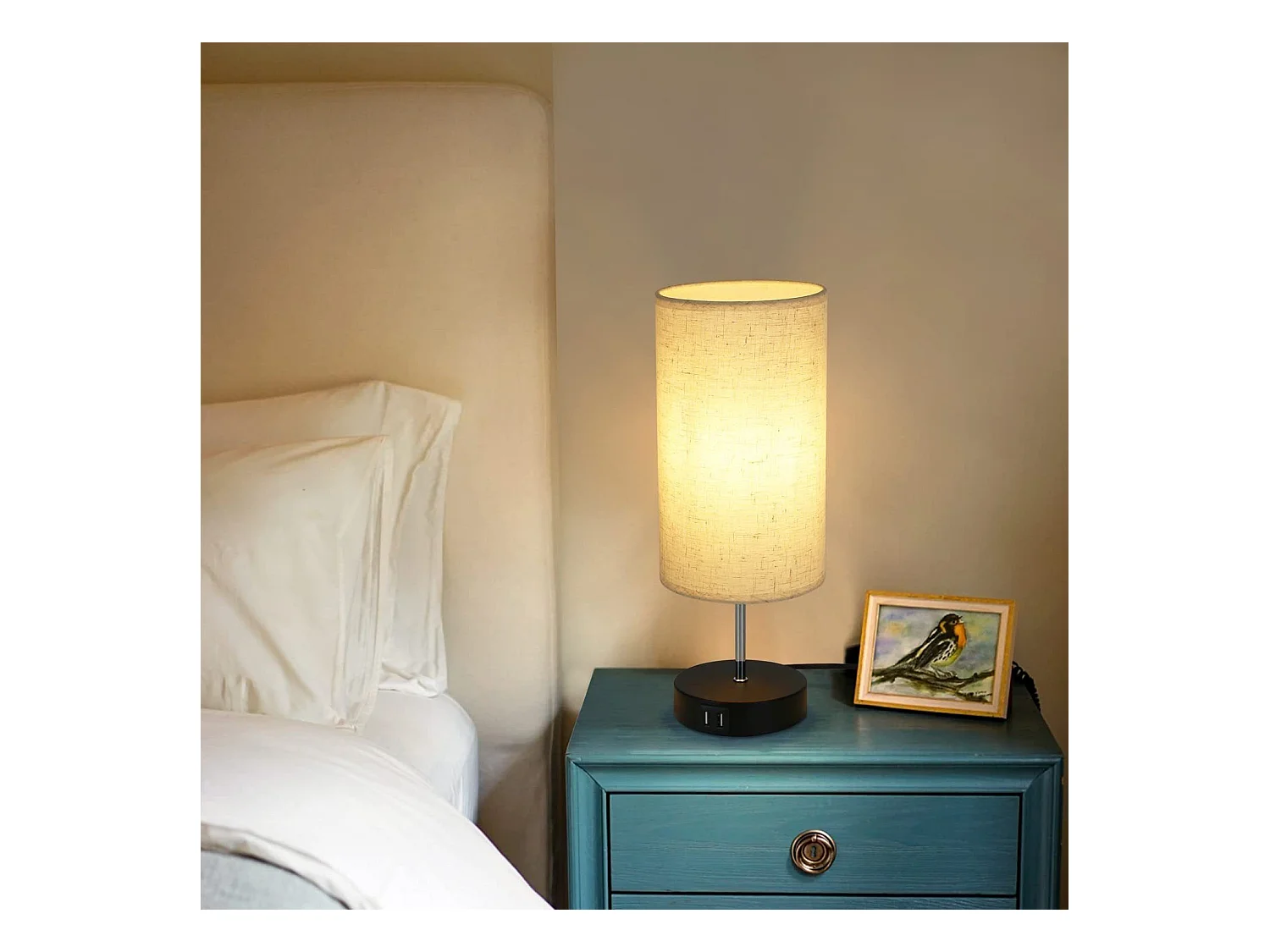 NETTLIFE Set mit 2 Tischlampen, Nachttischlampe mit USB, Schwarz, Vintage, Tischlampe mit veränderbarer Helligkeit, E27, mit moderner Ladefunktion