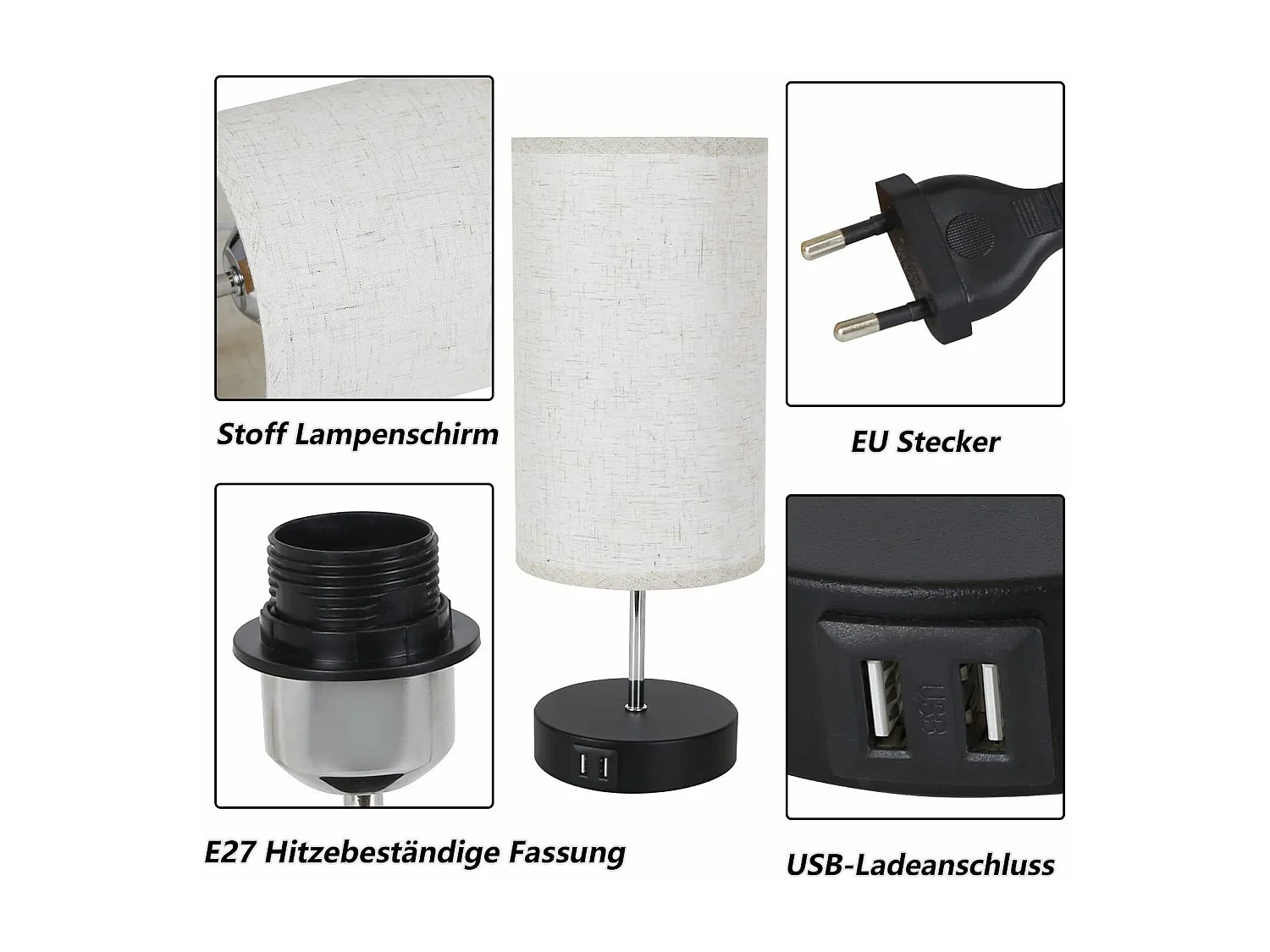 NETTLIFE Conjunto de 2 Lámparas de Mesa / Lámparas de Cabecero Táctiles USB Negro Vintage, Lámpara de Mesa con Intensidad Variable E27 y Función de Carga Moderna.