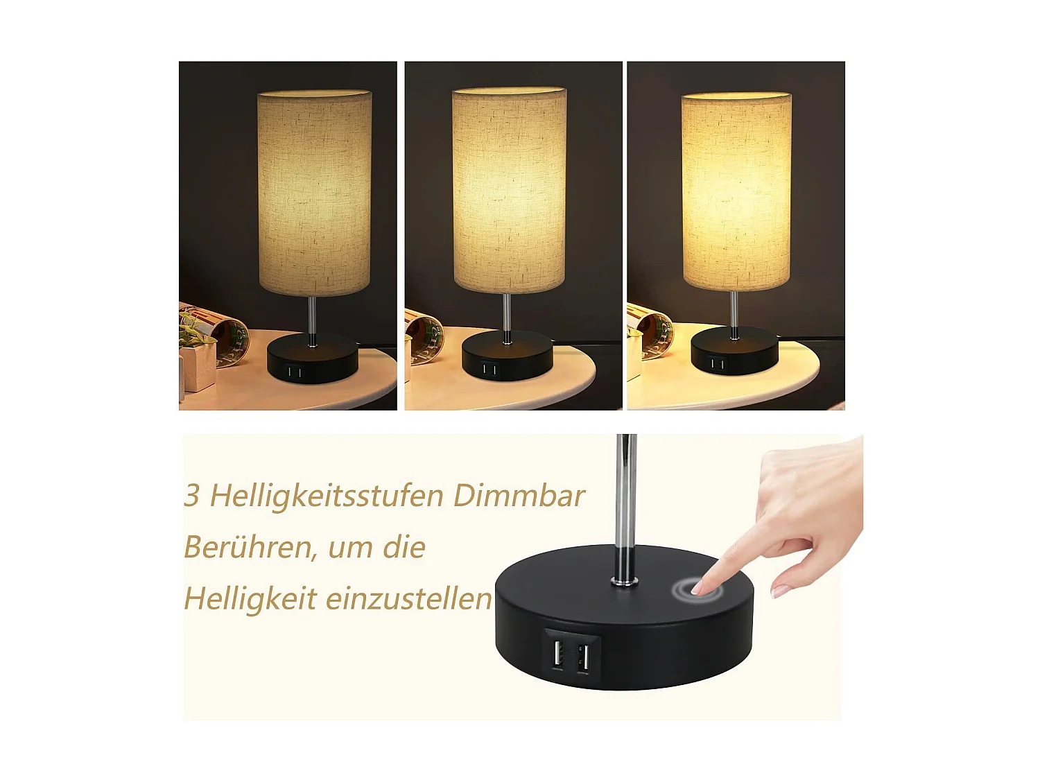 NETTLIFE Conjunto de 2 Lámparas de Mesa / Lámparas de Cabecero Táctiles USB Negro Vintage, Lámpara de Mesa con Intensidad Variable E27 y Función de Carga Moderna.