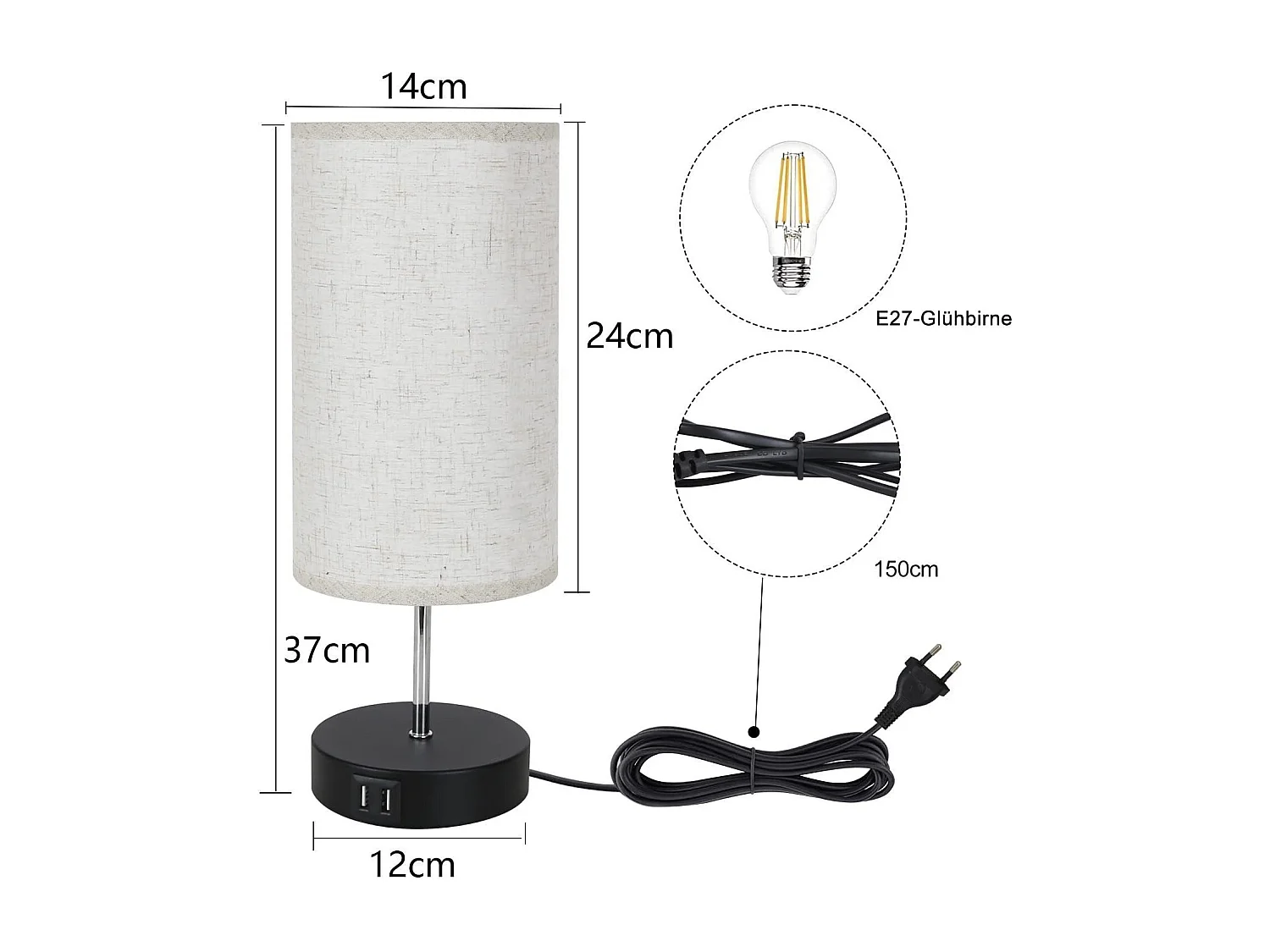 NETTLIFE Conjunto de 2 Lámparas de Mesa / Lámparas de Cabecero Táctiles USB Negro Vintage, Lámpara de Mesa con Intensidad Variable E27 y Función de Carga Moderna.