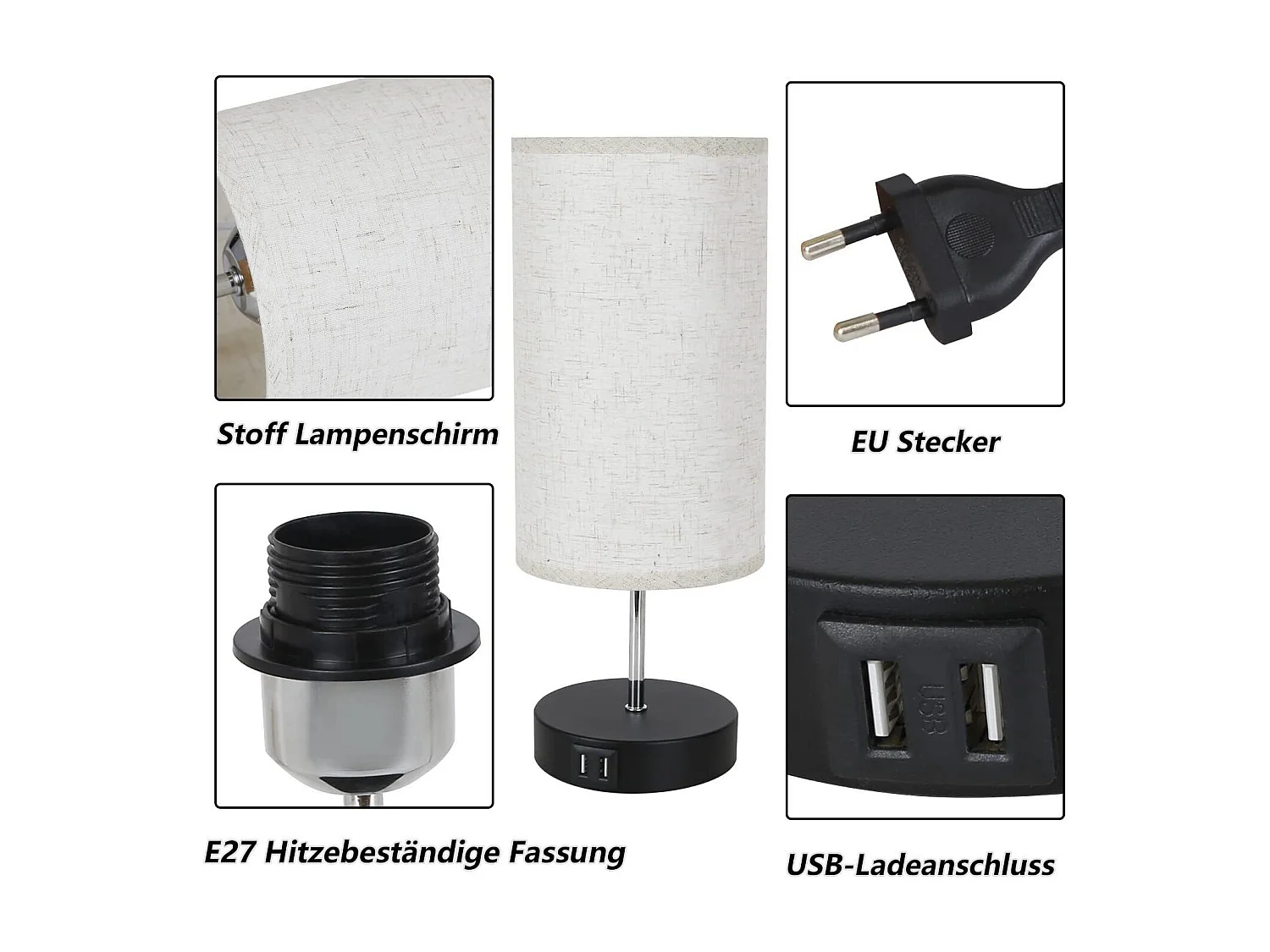 NETTLIFE Conjunto de 2 Lámparas de Mesa / Lámparas de Cabecero Táctiles USB Negro Vintage, Lámpara de Mesa con Intensidad Variable E27 y Función de Carga Moderna.