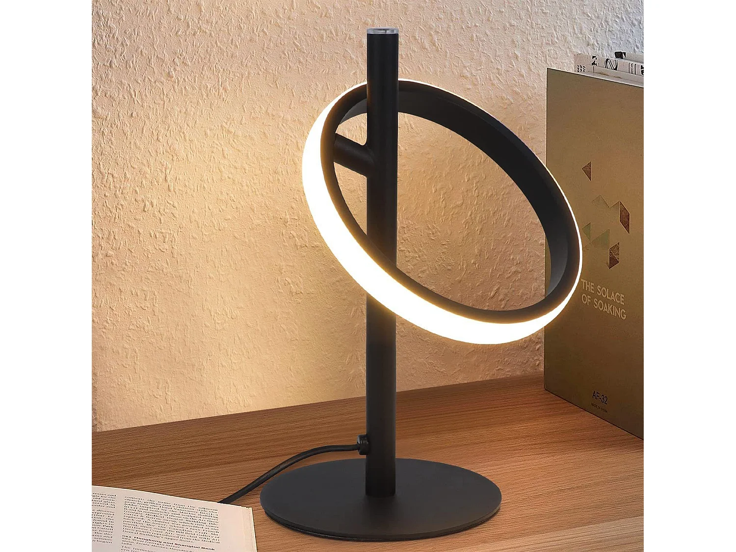 NETTLIFE Moderne weiße LED-Tischlampe in Ringform, drehbare Nachttischlampe mit abnehmbaren Ringen 13W