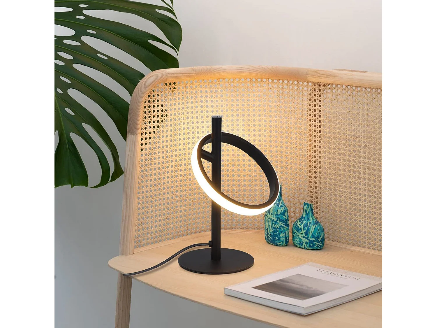 NETTLIFE Moderne weiße LED-Tischlampe in Ringform, drehbare Nachttischlampe mit abnehmbaren Ringen 13W