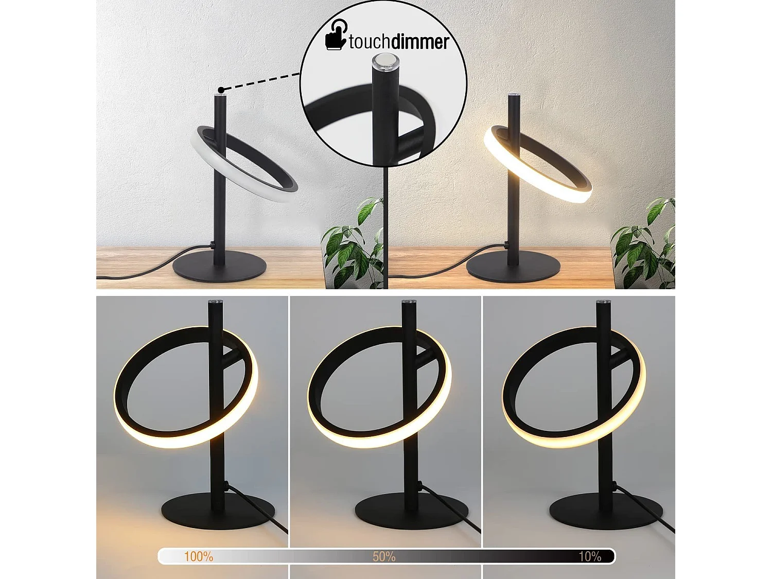 NETTLIFE Lampe de table LED blanche moderne en forme d'anneau, lampe de chevet rotative avec anneaux amovibles 13W