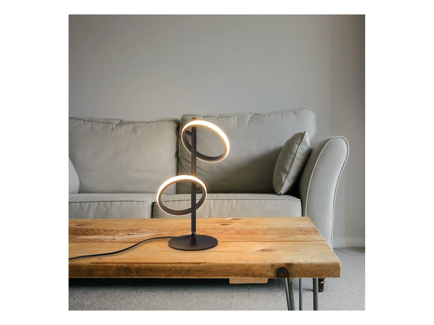 NETTLIFE Lámpara de Mesa Moderna LED Negra, Anillos Desmontables, 13W, 3000K, Blanco Cálido, Asistente Desmontable