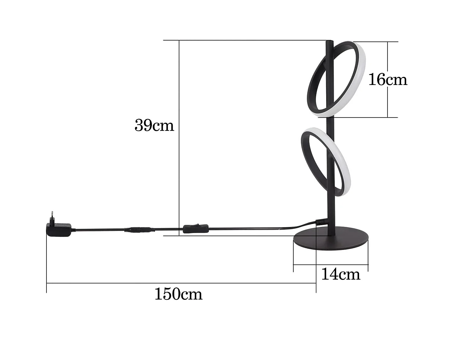 NETTLIFE Lampe de Table Moderne LED Noir Anneaux Amovibles 13W 3000K Blanc Chaud étude Amovible