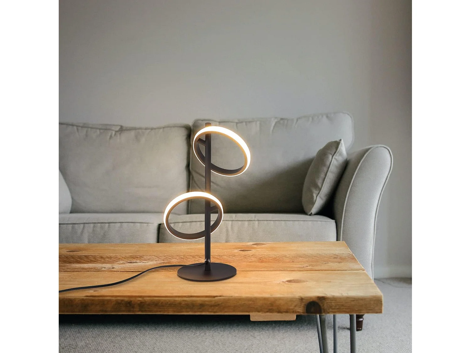 NETTLIFE Lampe de Table Moderne LED Noir Anneaux Amovibles 13W 3000K Blanc Chaud étude Amovible