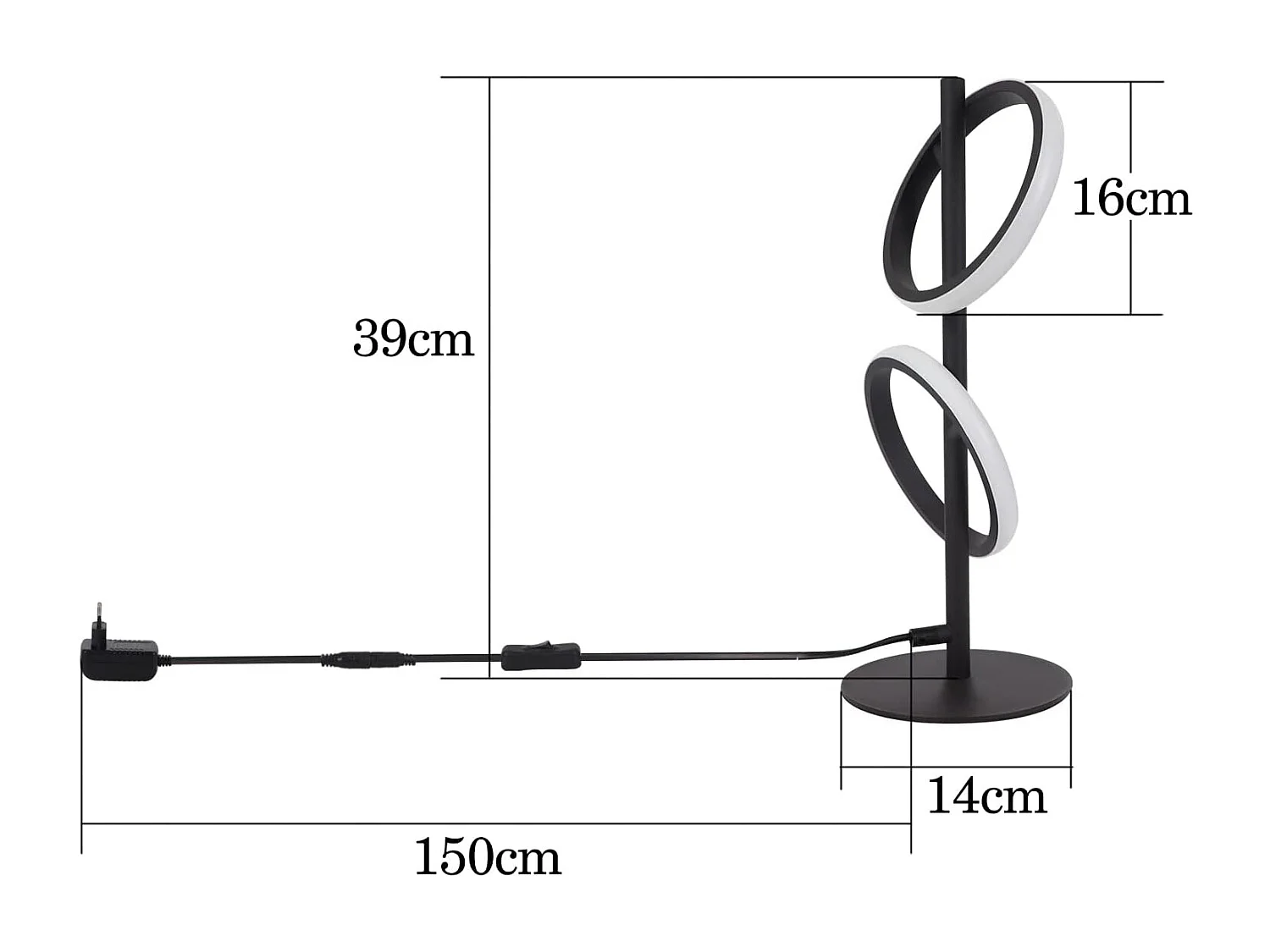 NETTLIFE Lampe de Table Moderne LED Noir Anneaux Amovibles 13W 3000K Blanc Chaud étude Amovible