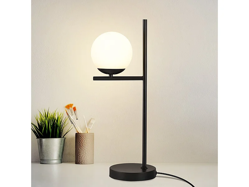 NETTLIFE Tischlampe Wohnzimmer Nachttischlampe E27 Schwarz Modernes Glasdesign Vintage Retro Industrielle Tischlampe mit 1,5M