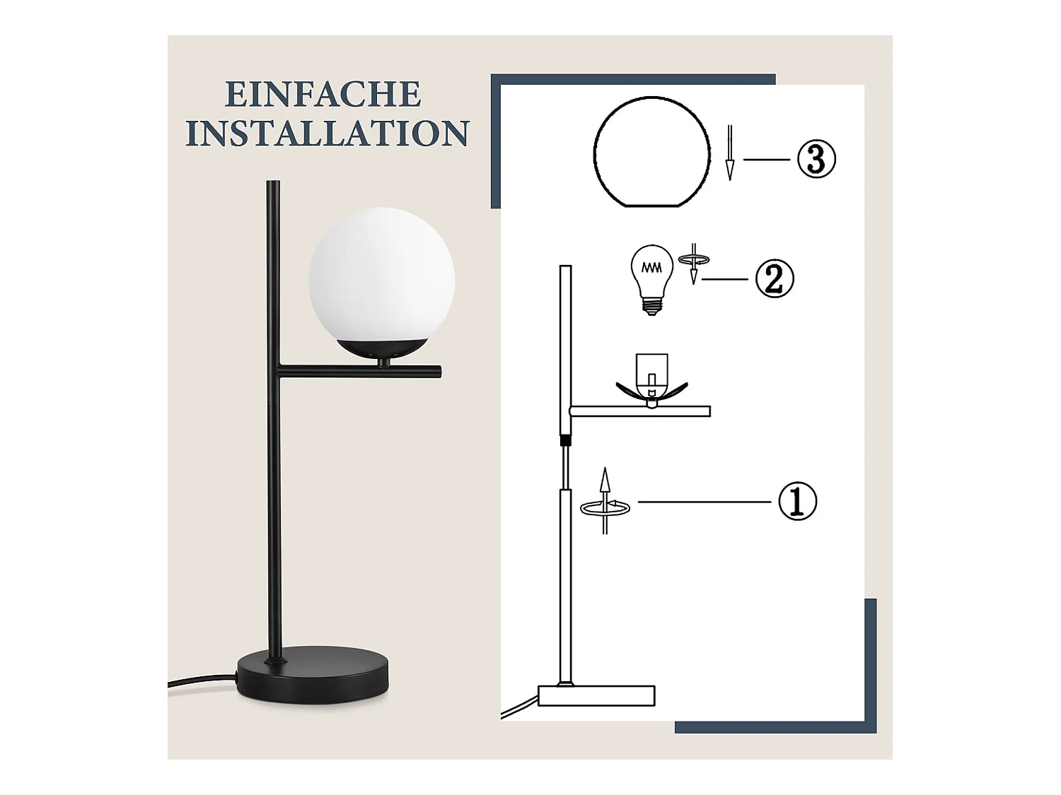 NETTLIFE lampe de Table salon lampe de chevet E27 noir moderne verre Design Vintage rétro industriel lampe de Table avec 1.5M