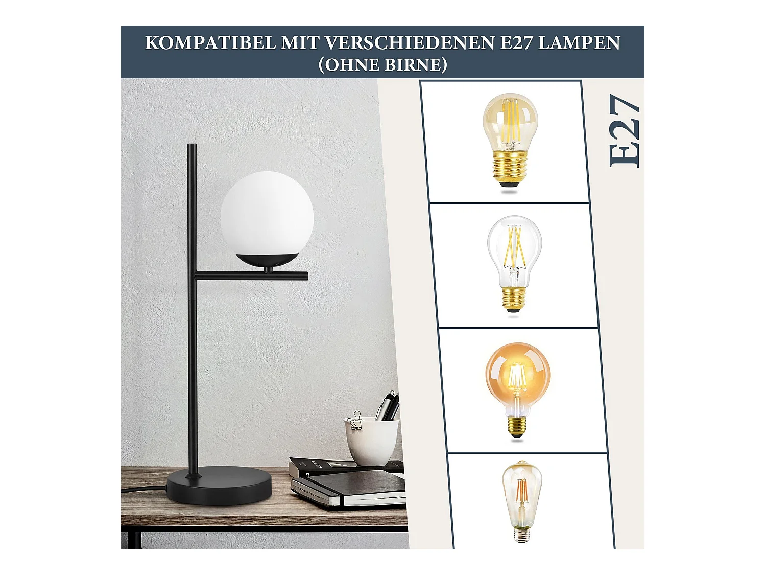 NETTLIFE lampe de Table salon lampe de chevet E27 noir moderne verre Design Vintage rétro industriel lampe de Table avec 1.5M