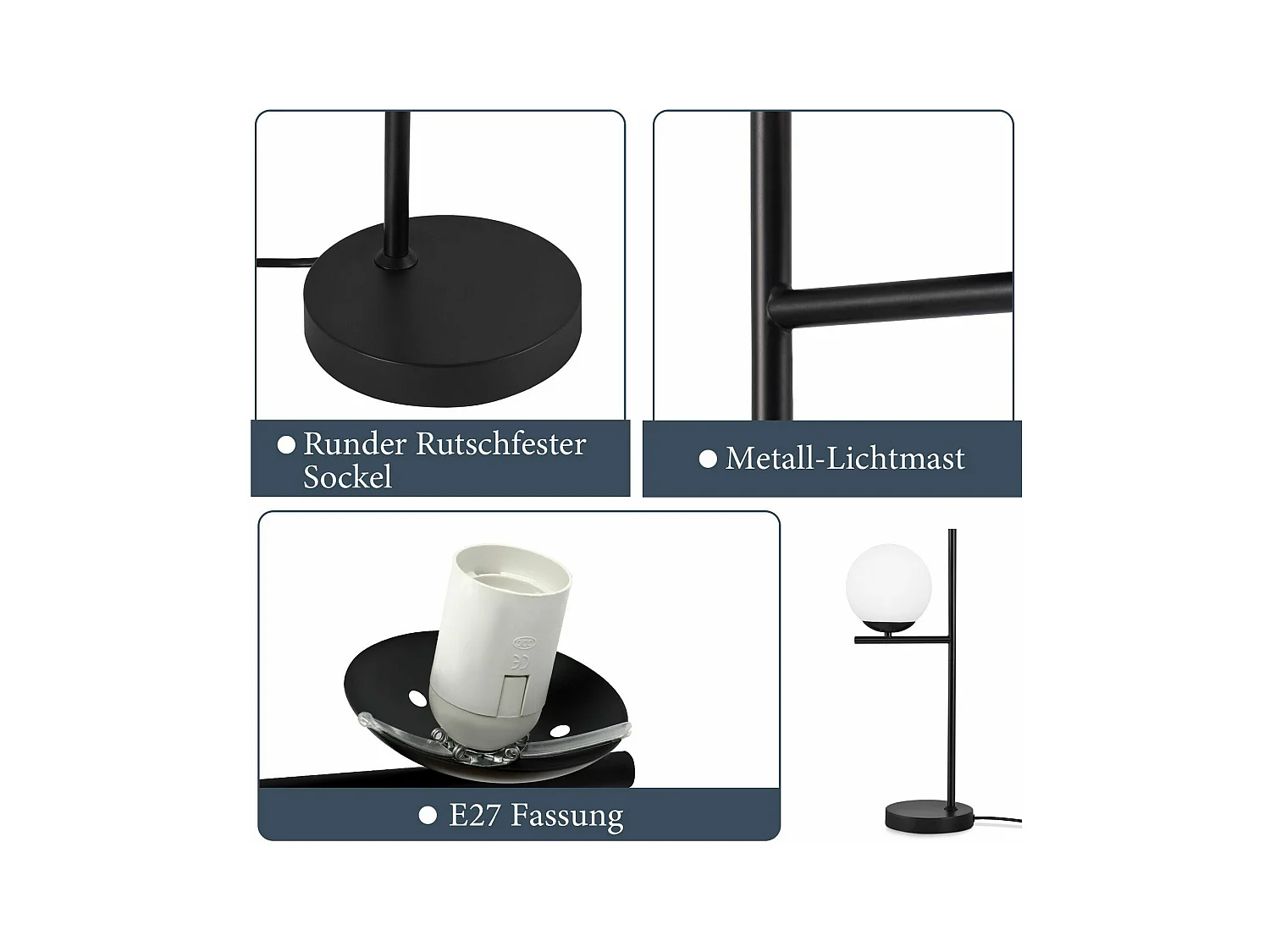 NETTLIFE lampe de Table salon lampe de chevet E27 noir moderne verre Design Vintage rétro industriel lampe de Table avec 1.5M