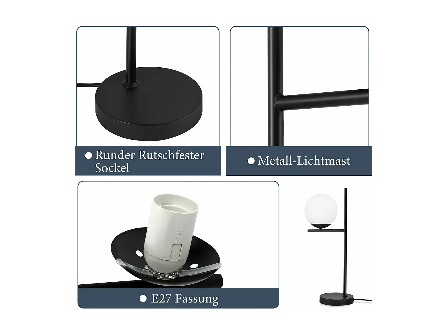 NETTLIFE lampe de Table salon lampe de chevet E27 noir moderne verre Design Vintage rétro industriel lampe de Table avec 1.5M