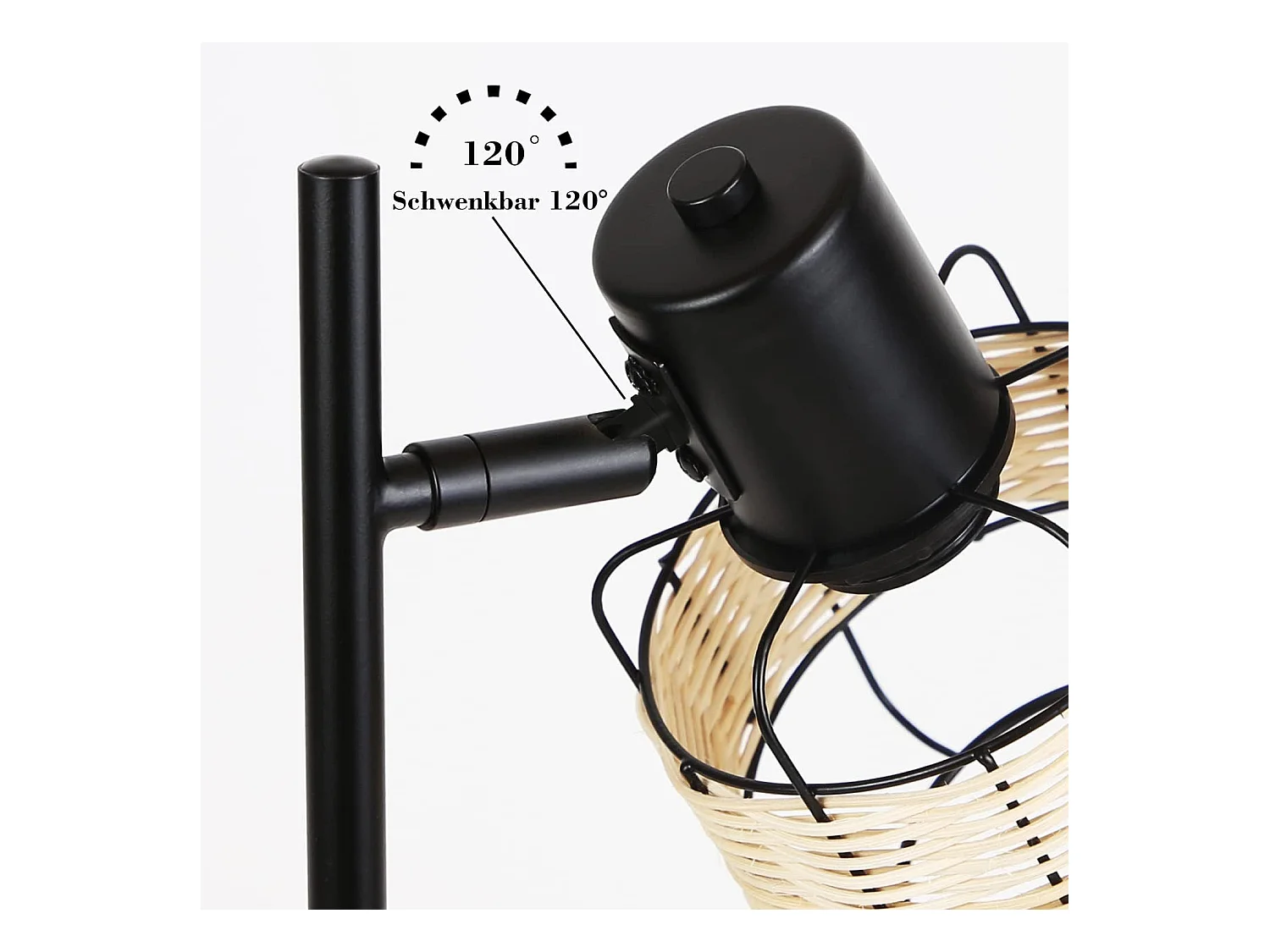 NETTLIFE lámpara de mesa, lámpara de cabecera vintage, lámpara retro para salón, negro, en rattan y metal, E27.