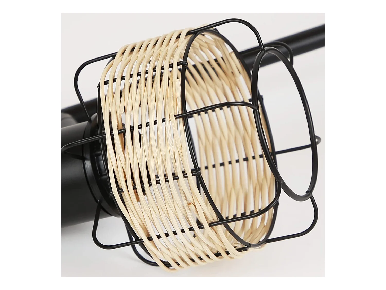 NETTLIFE lámpara de mesa, lámpara de cabecera vintage, lámpara retro para salón, negro, en rattan y metal, E27.