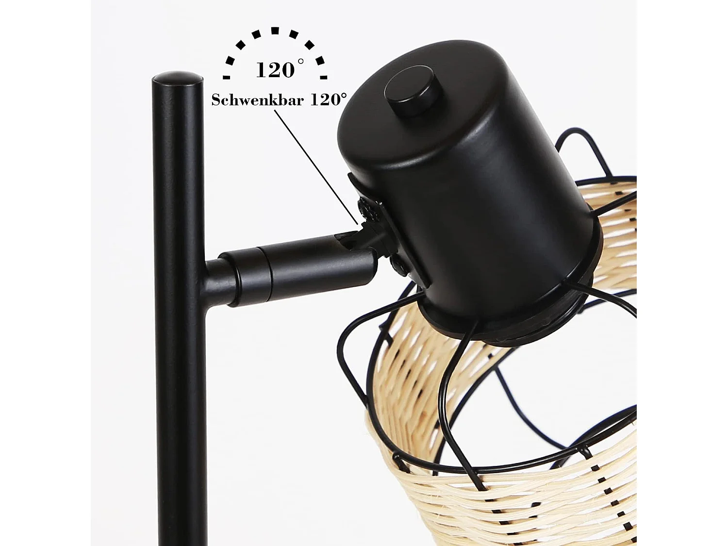 NETTLIFE lampe de table lampe de chevet vintage lampe rétro salon noir en rotin métal E27