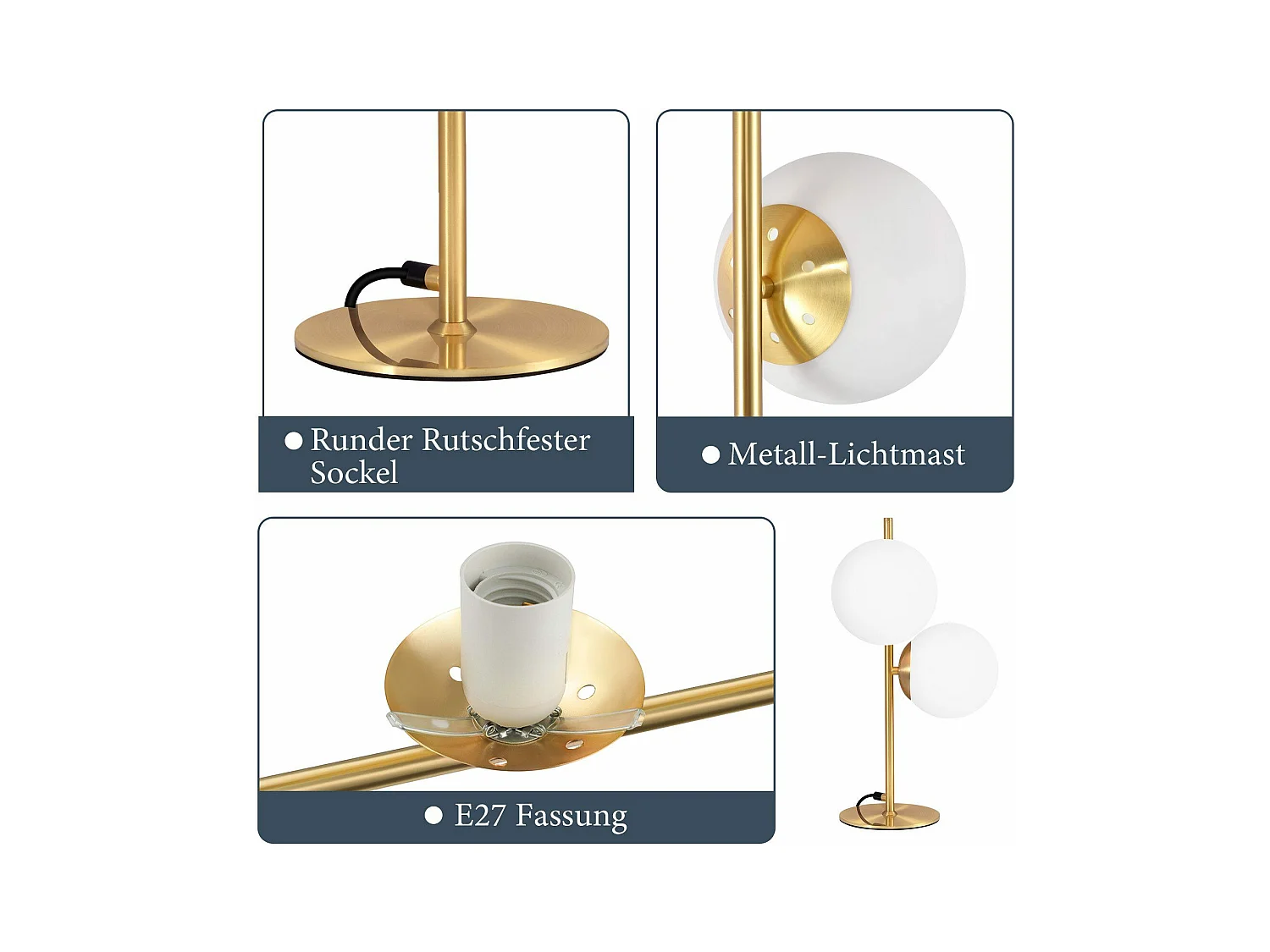 NETTLIFE tafellamp nachtkastellamp moderne industriële gouden 2 lampen met schakelaar ontwerp metaal wit glas E27