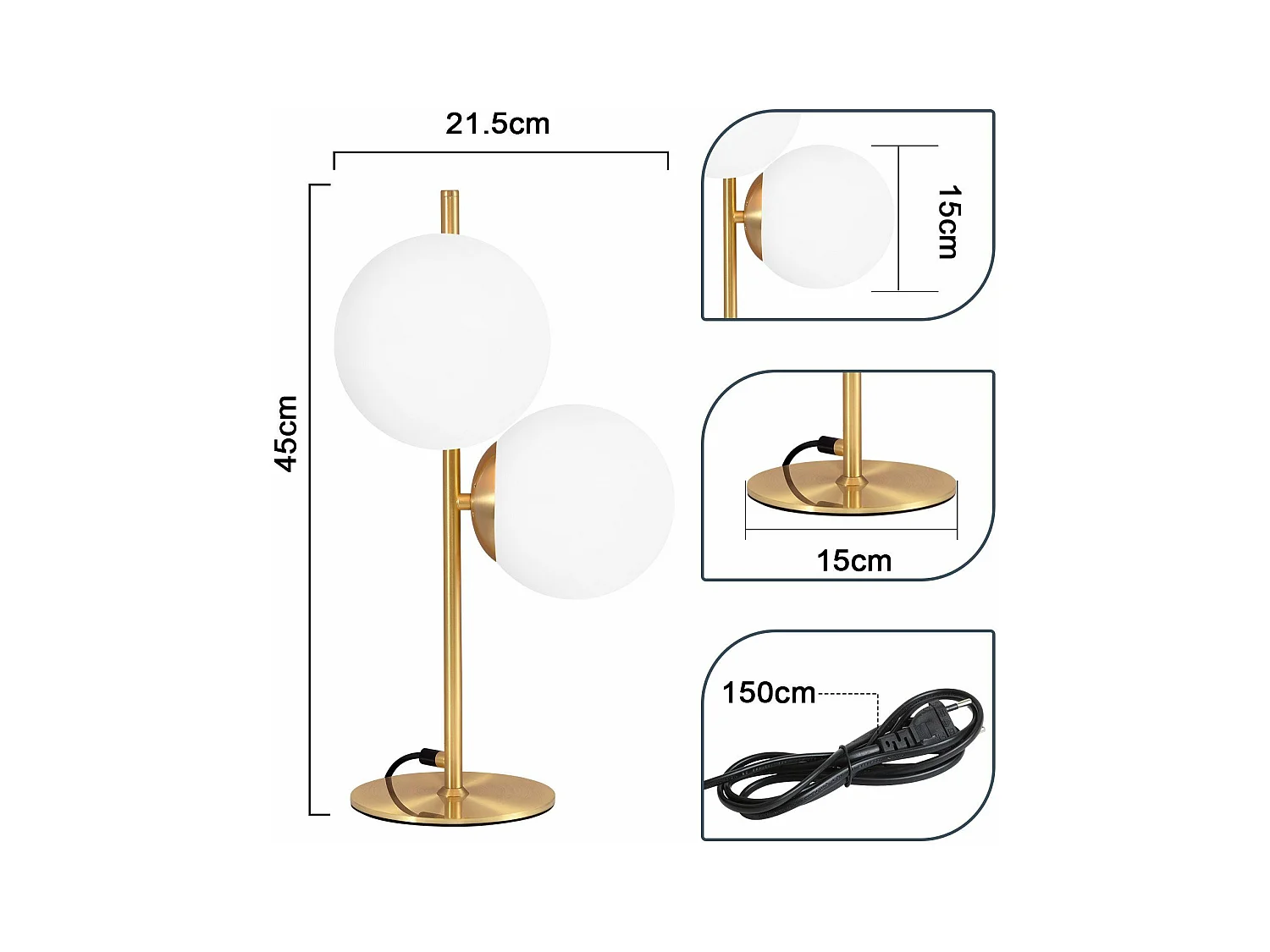 NETTLIFE tafellamp nachtkastellamp moderne industriële gouden 2 lampen met schakelaar ontwerp metaal wit glas E27