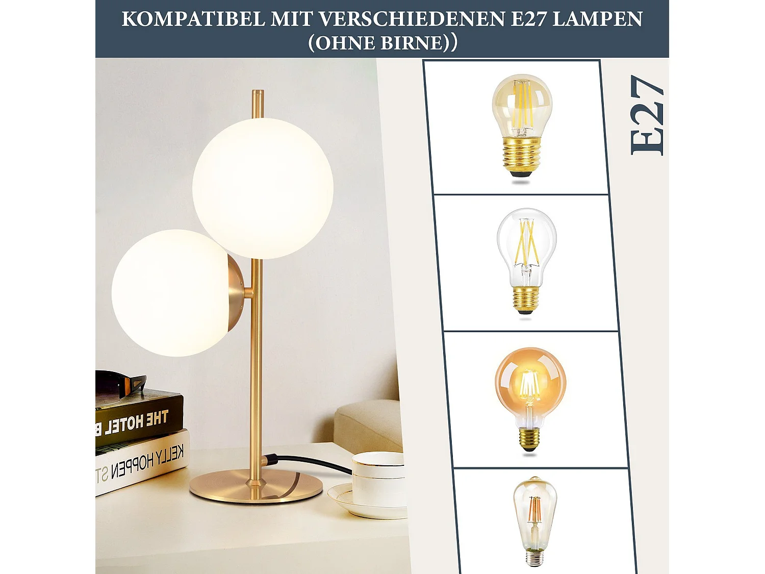 NETTLIFE tafellamp nachtkastellamp moderne industriële gouden 2 lampen met schakelaar ontwerp metaal wit glas E27
