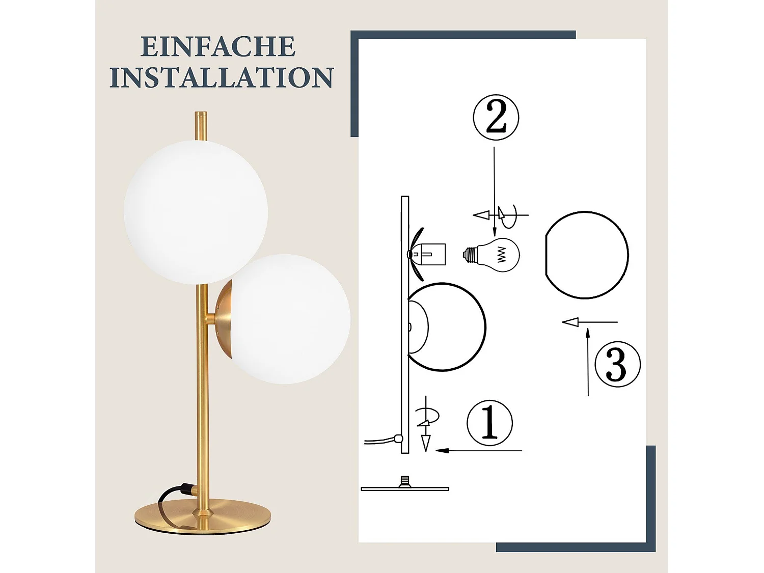 NETTLIFE tafellamp nachtkastellamp moderne industriële gouden 2 lampen met schakelaar ontwerp metaal wit glas E27