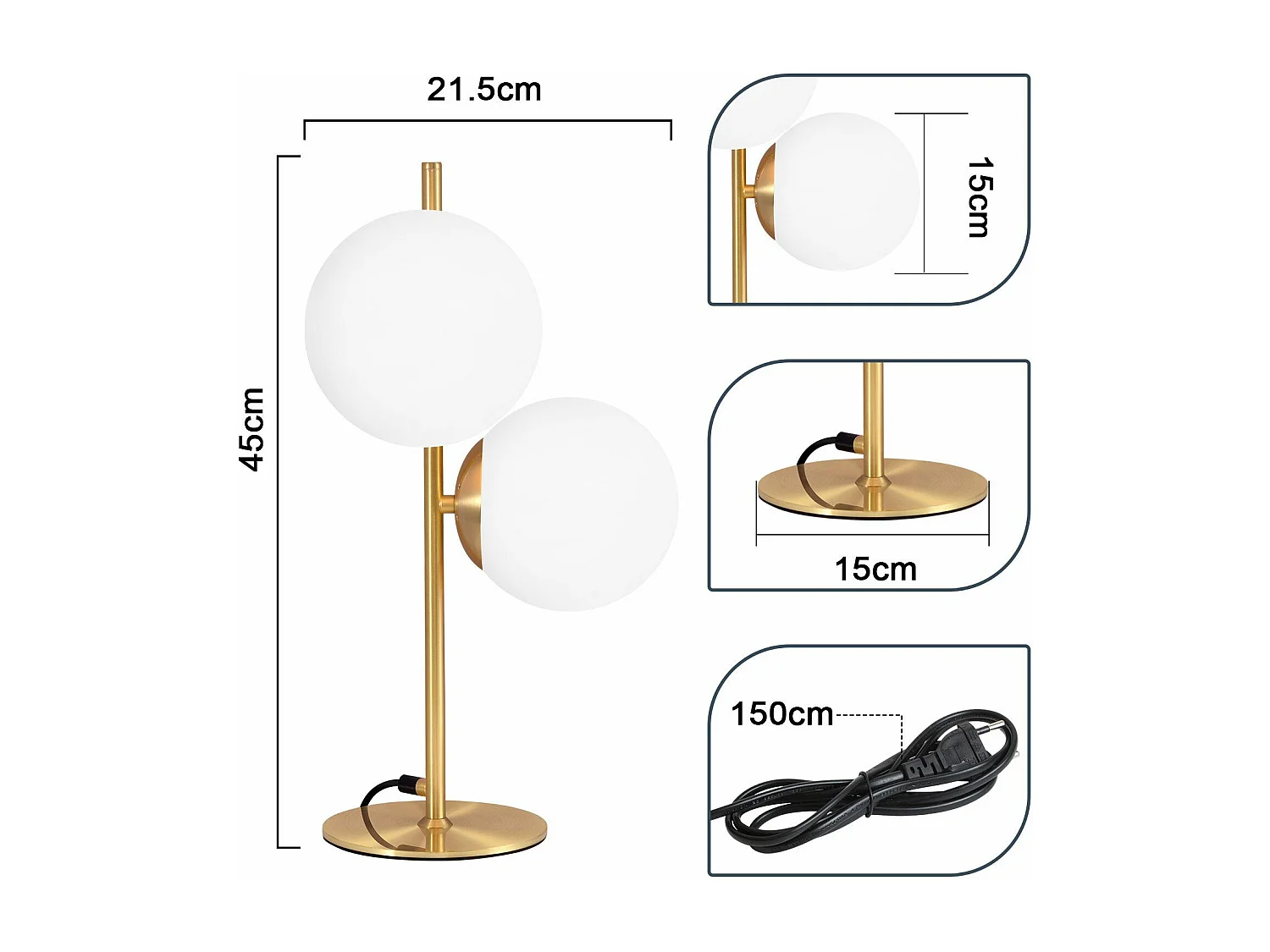 NETTLIFE tafellamp nachtkastellamp moderne industriële gouden 2 lampen met schakelaar ontwerp metaal wit glas E27