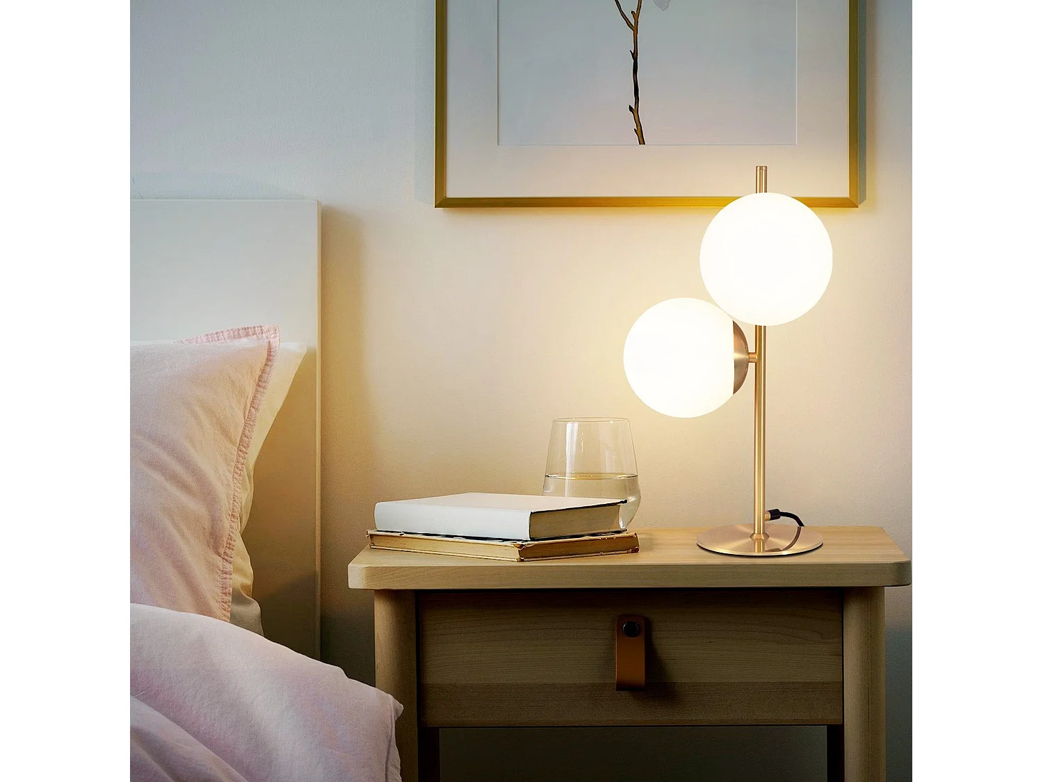 NETTLIFE tafellamp nachtkastellamp moderne industriële gouden 2 lampen met schakelaar ontwerp metaal wit glas E27