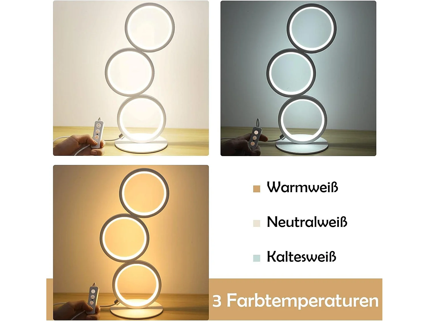 NETTLIFE LED lampe de table dimmable lampe de chevet tactile design moderne anneau en métal blanc aluminium étude