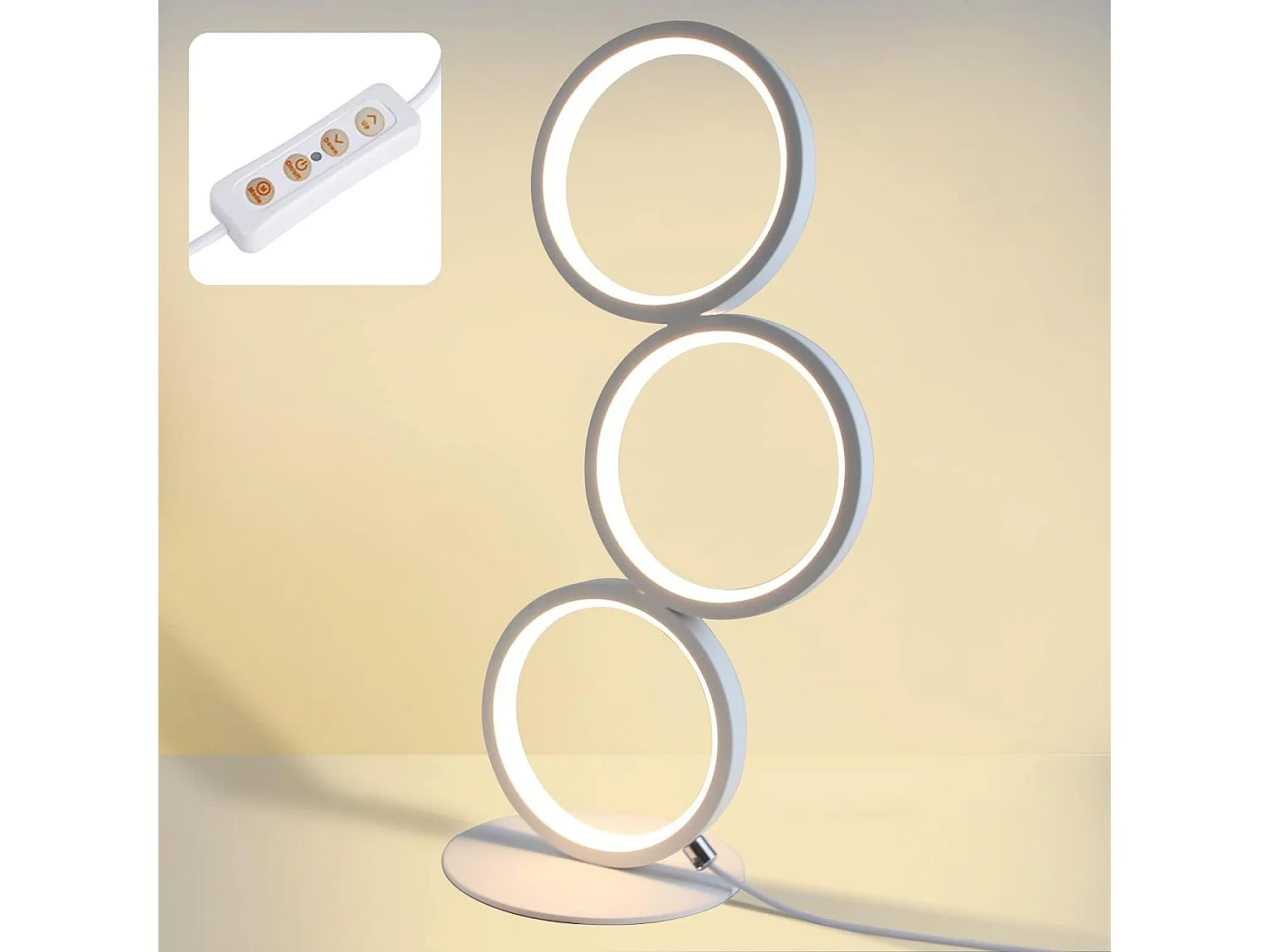 NETTLIFE Verstelbare tafellamp, aanraakbediende nachtlamp, moderne ontwerp, witte aluminiumen metalen ring, studeerkamer.