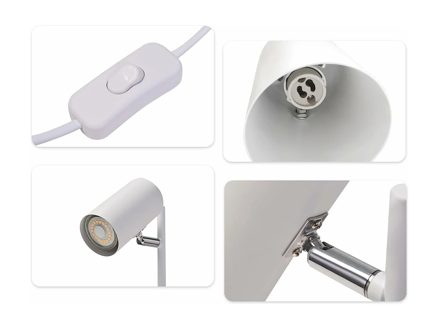 NETTLIFE lampe de chevet chambre lampe de table blanc pivotant 350° GU10 métal bureau